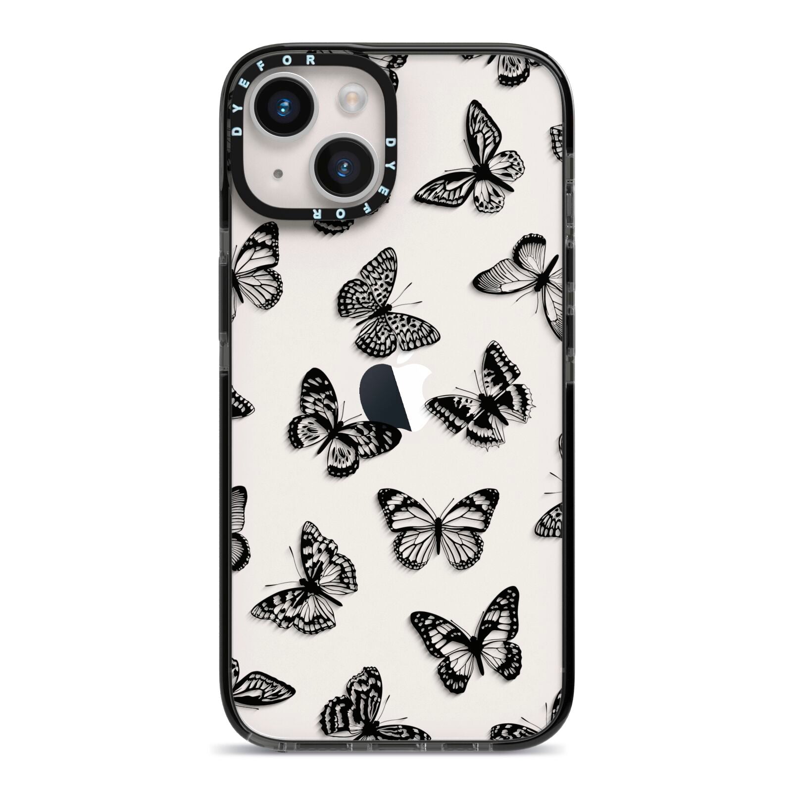 Butterfly iPhone 14 Black Impact Case on Silver phone