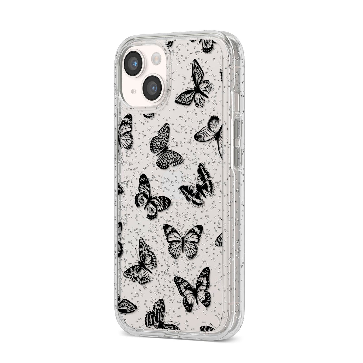 Butterfly iPhone 14 Glitter Tough Case Starlight Angled Image