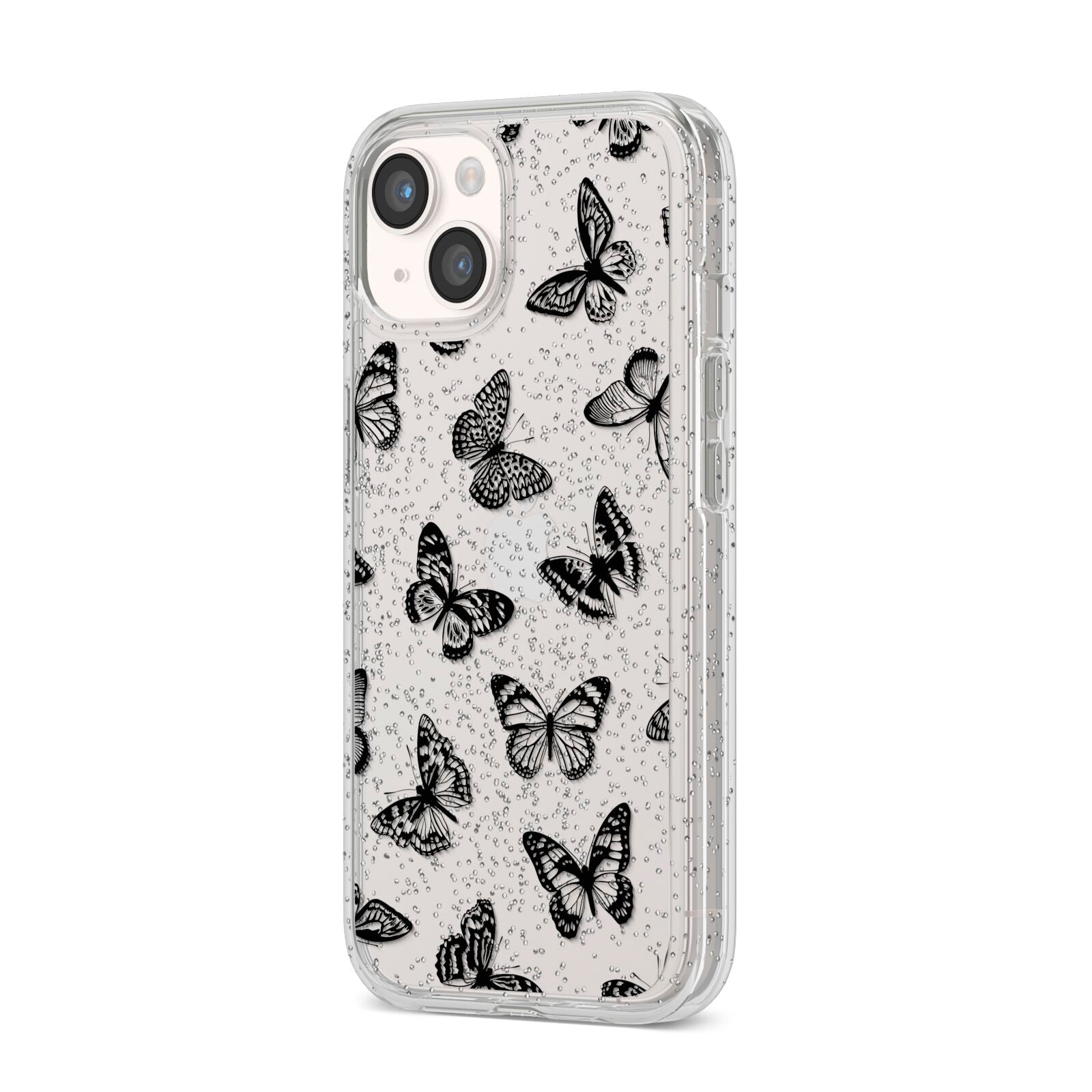 Butterfly iPhone 14 Glitter Tough Case Starlight Angled Image