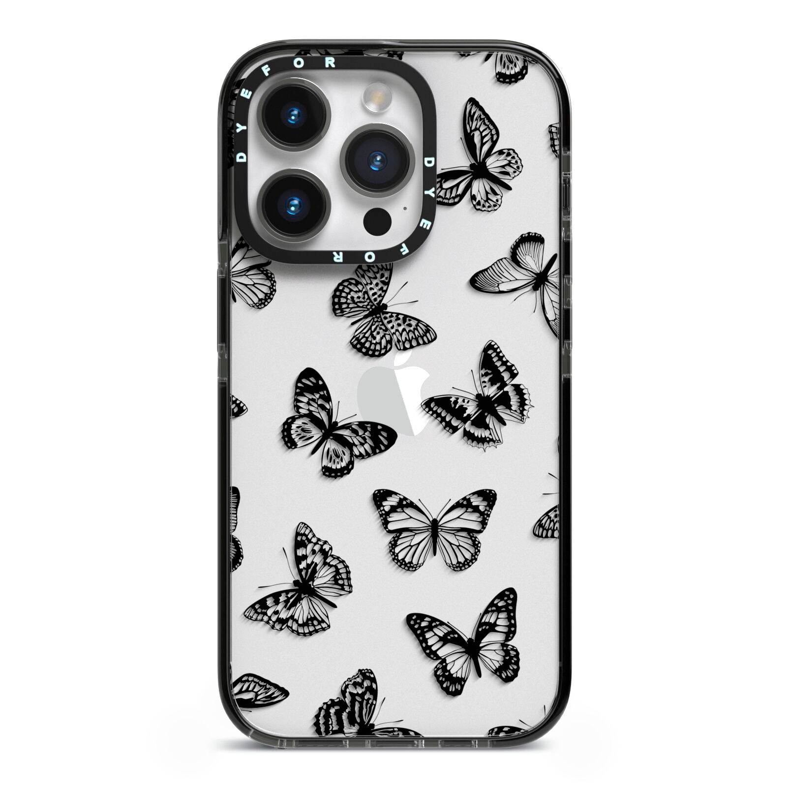 Butterfly iPhone 14 Pro Black Impact Case on Silver phone