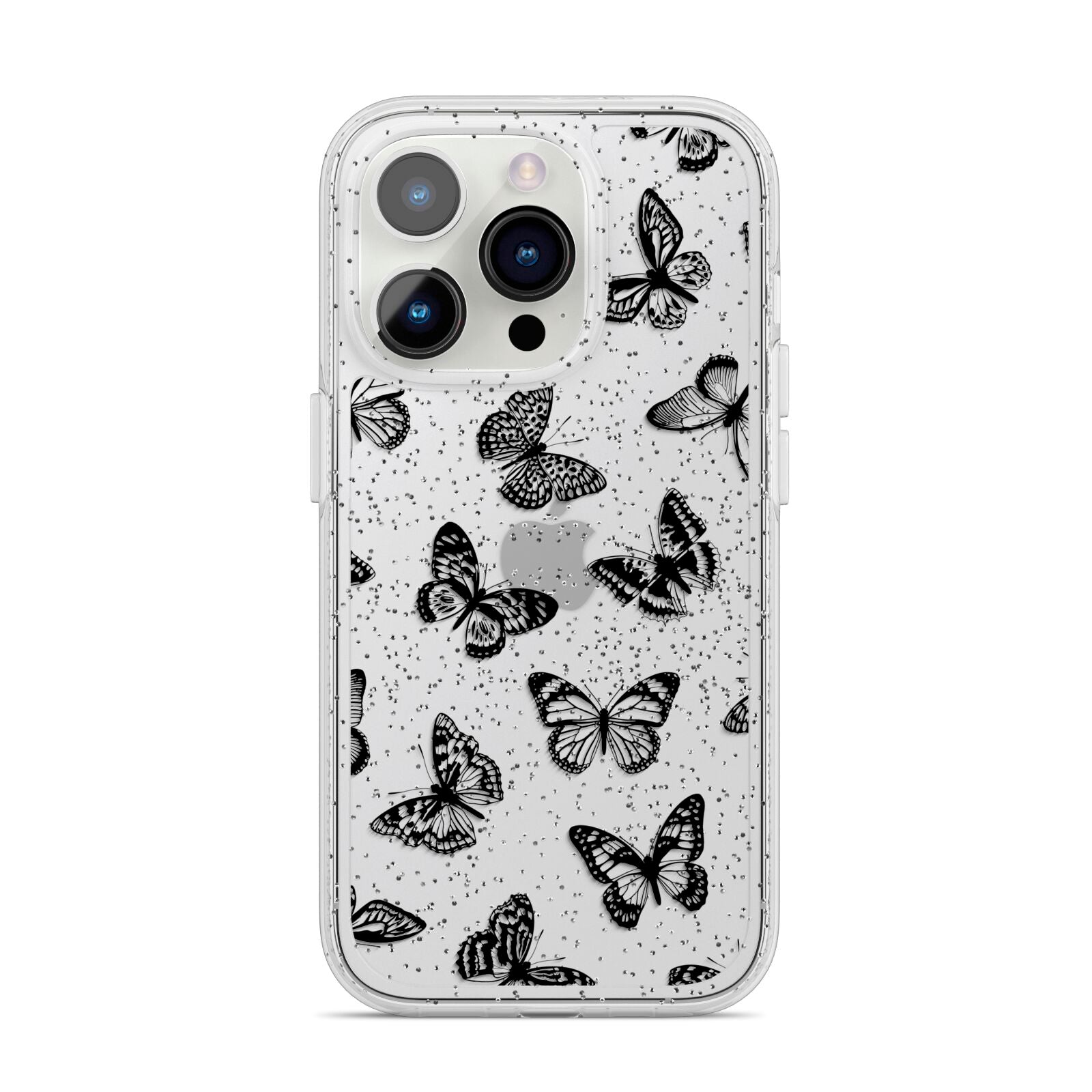 Butterfly iPhone 14 Pro Glitter Tough Case Silver