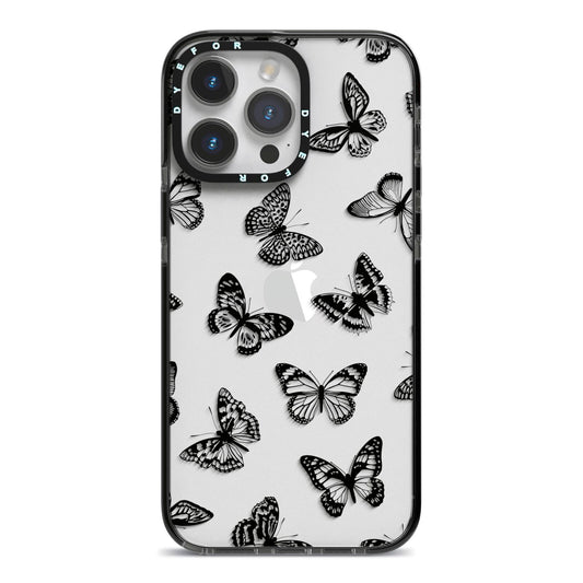 Butterfly iPhone 14 Pro Max Black Impact Case on Silver phone