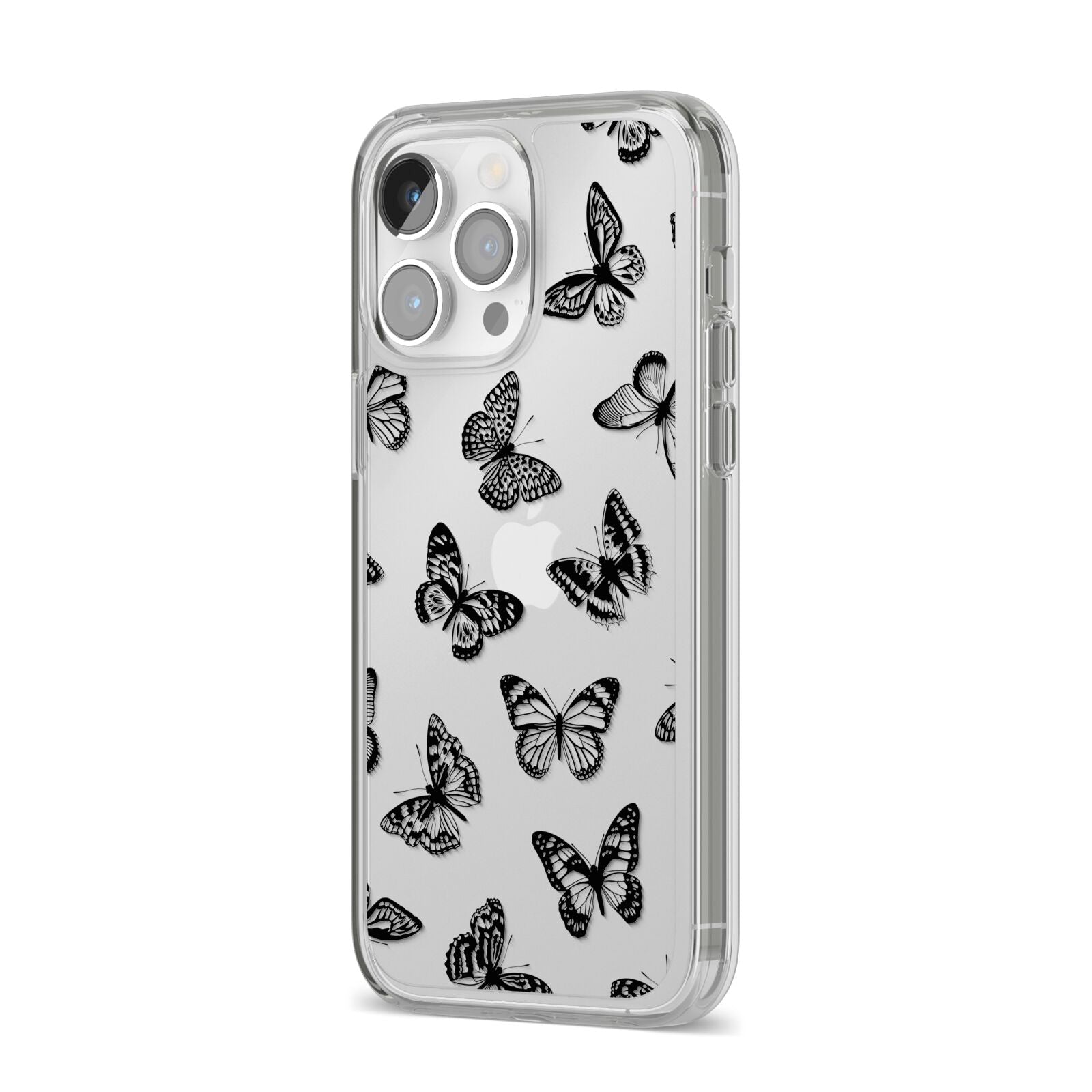 Butterfly iPhone 14 Pro Max Clear Tough Case Silver Angled Image