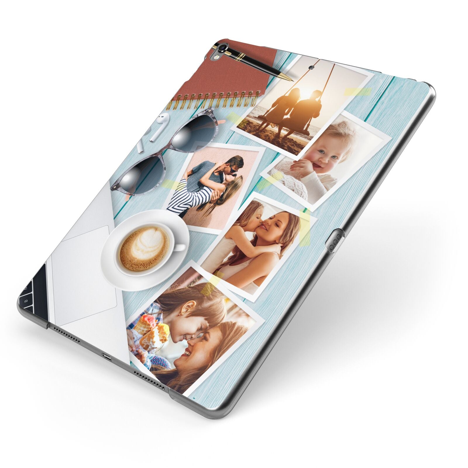 Cafe Scene Photo Montage Upload Apple iPad Case on Grey iPad Side View