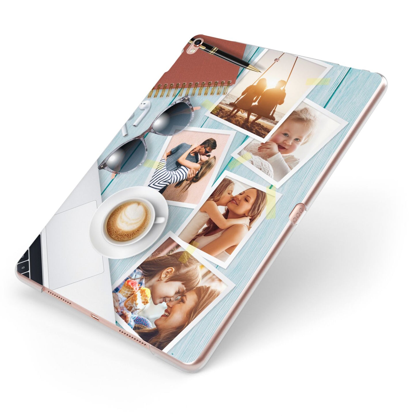 Cafe Scene Photo Montage Upload Apple iPad Case on Rose Gold iPad Side View