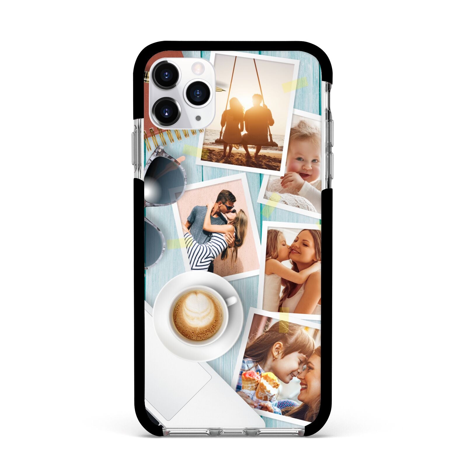 Cafe Scene Photo Montage Upload Apple iPhone 11 Pro Max in Silver with Black Impact Case