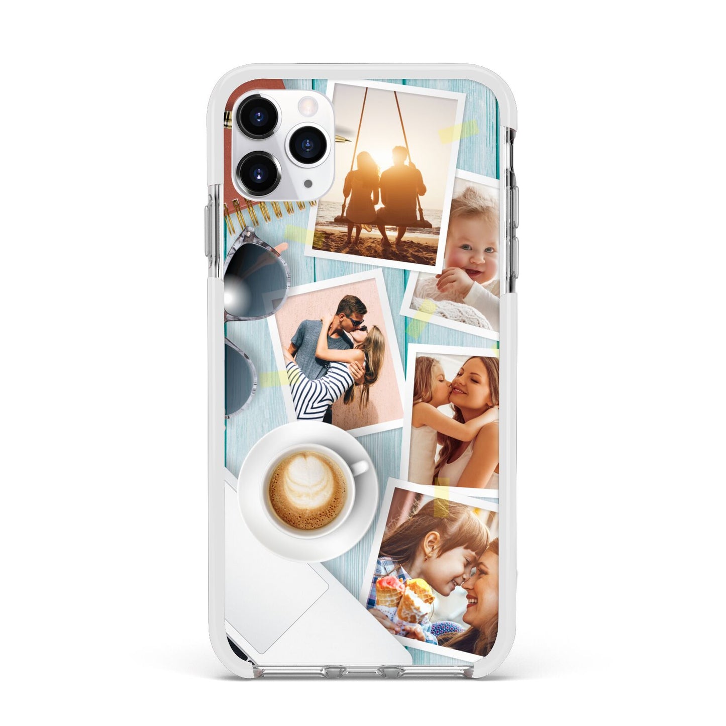 Cafe Scene Photo Montage Upload Apple iPhone 11 Pro Max in Silver with White Impact Case