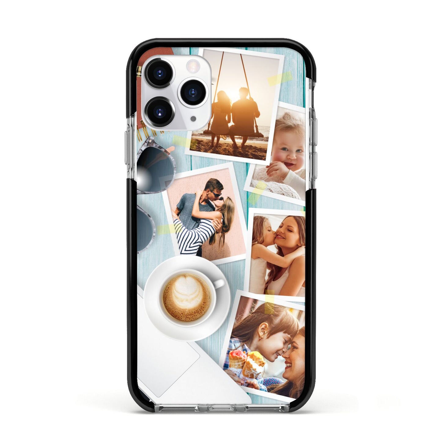 Cafe Scene Photo Montage Upload Apple iPhone 11 Pro in Silver with Black Impact Case