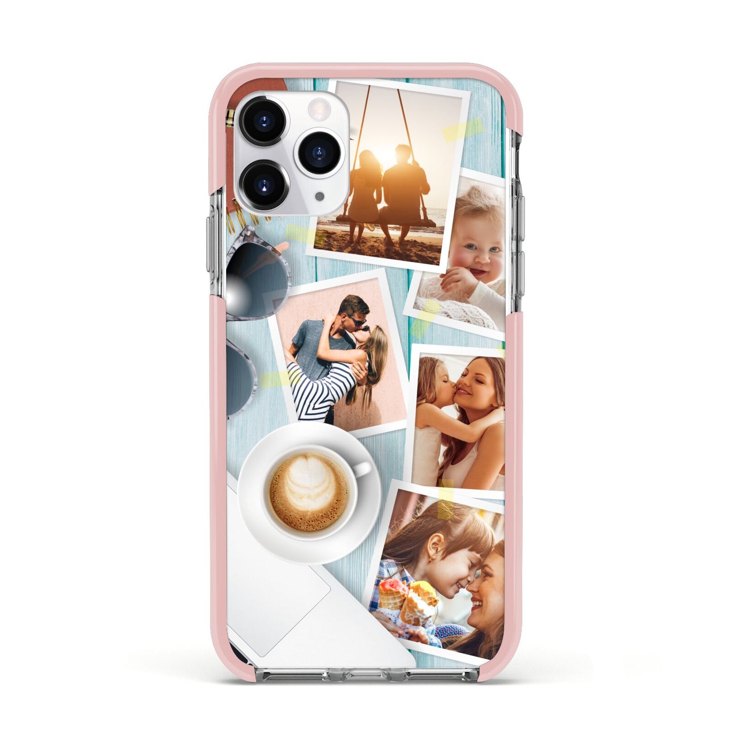 Cafe Scene Photo Montage Upload Apple iPhone 11 Pro in Silver with Pink Impact Case