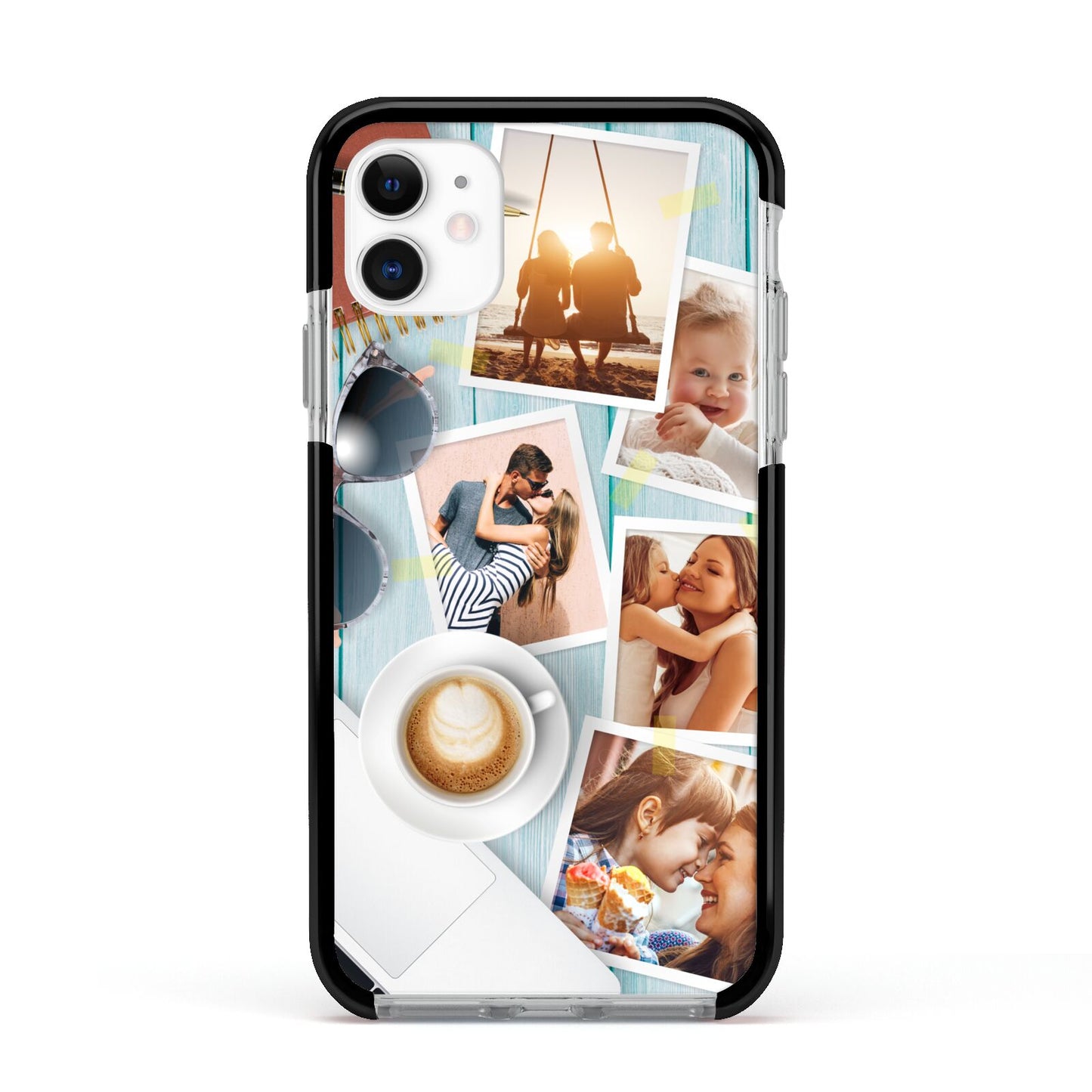 Cafe Scene Photo Montage Upload Apple iPhone 11 in White with Black Impact Case