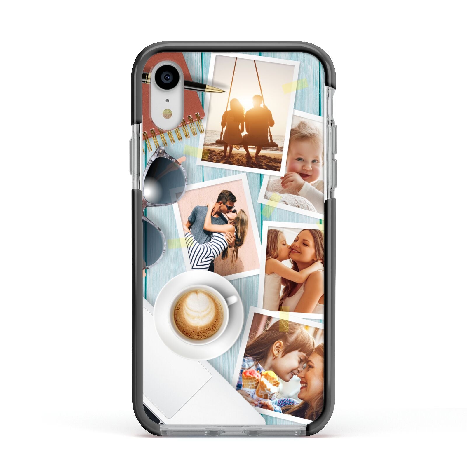 Cafe Scene Photo Montage Upload Apple iPhone XR Impact Case Black Edge on Silver Phone