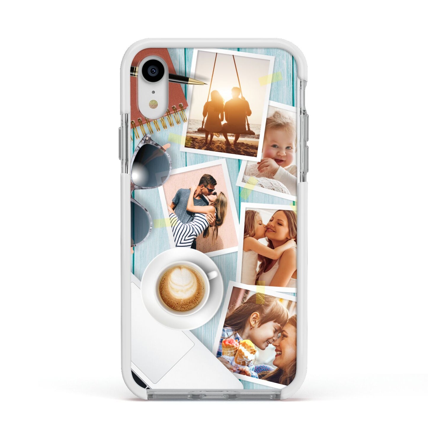 Cafe Scene Photo Montage Upload Apple iPhone XR Impact Case White Edge on Silver Phone