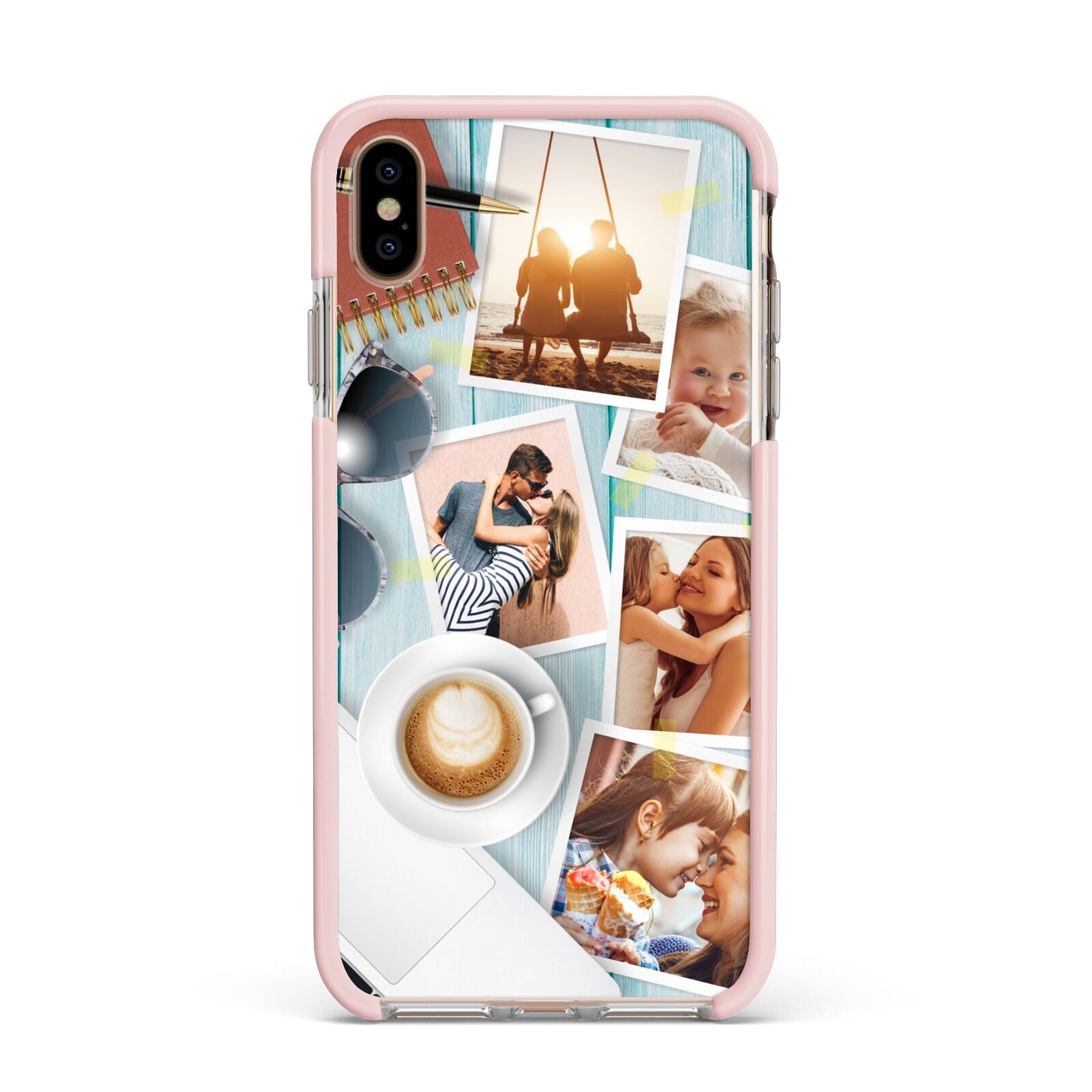 Cafe Scene Photo Montage Upload Apple iPhone Xs Max Impact Case Pink Edge on Gold Phone