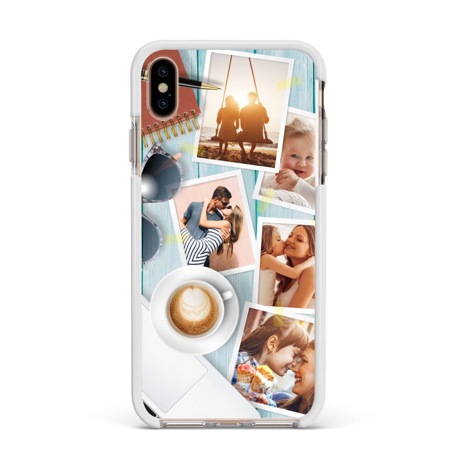 Cafe Scene Photo Montage Upload Apple iPhone Xs Max Impact Case White Edge on Gold Phone