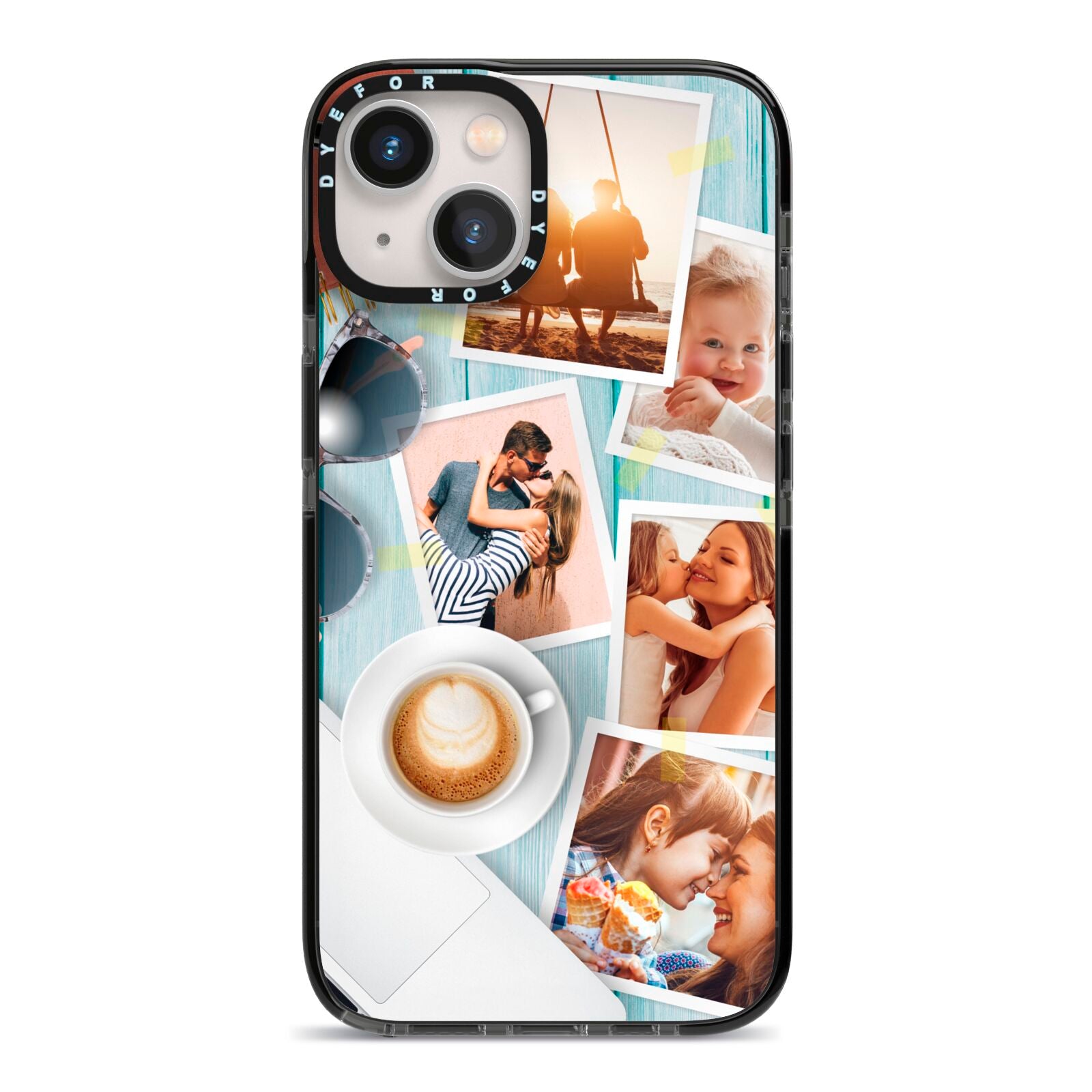 Cafe Scene Photo Montage Upload iPhone 13 Black Impact Case on Silver phone