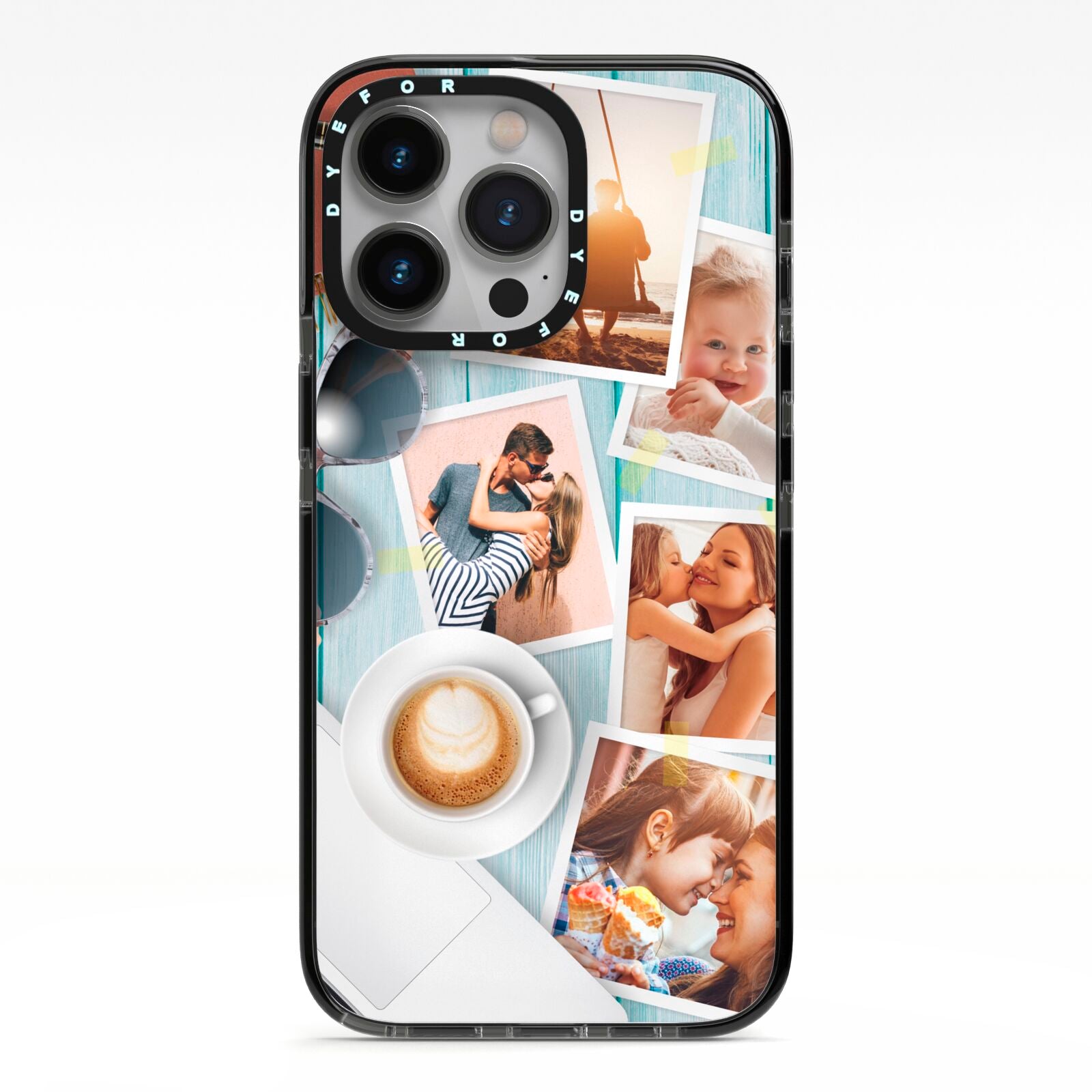 Cafe Scene Photo Montage Upload iPhone 13 Pro Black Impact Case on Silver phone