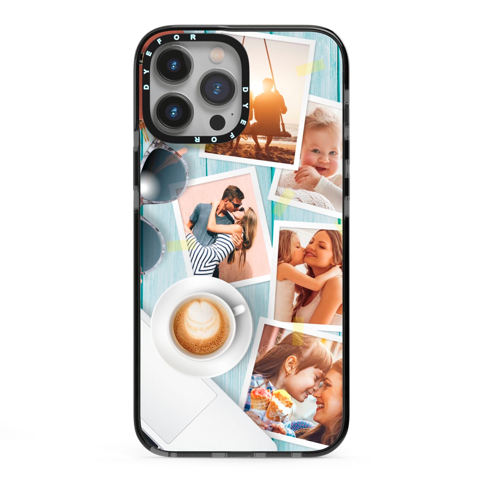 Cafe Scene Photo Montage Upload iPhone 13 Pro Max Black Impact Case on Silver phone