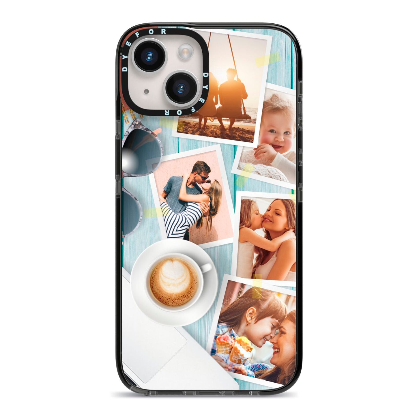 Cafe Scene Photo Montage Upload iPhone 14 Black Impact Case on Silver phone