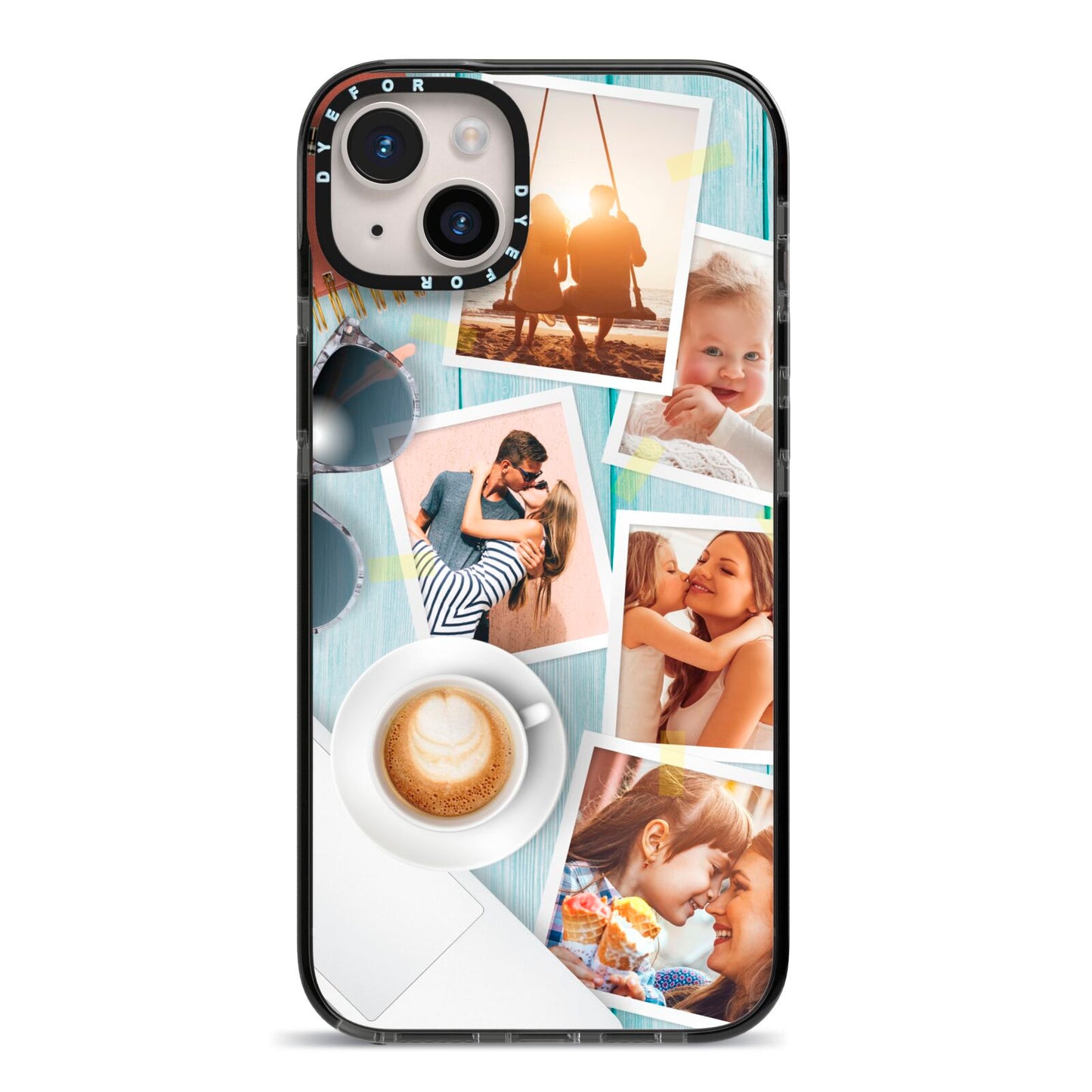 Cafe Scene Photo Montage Upload iPhone 14 Plus Black Impact Case on Silver phone