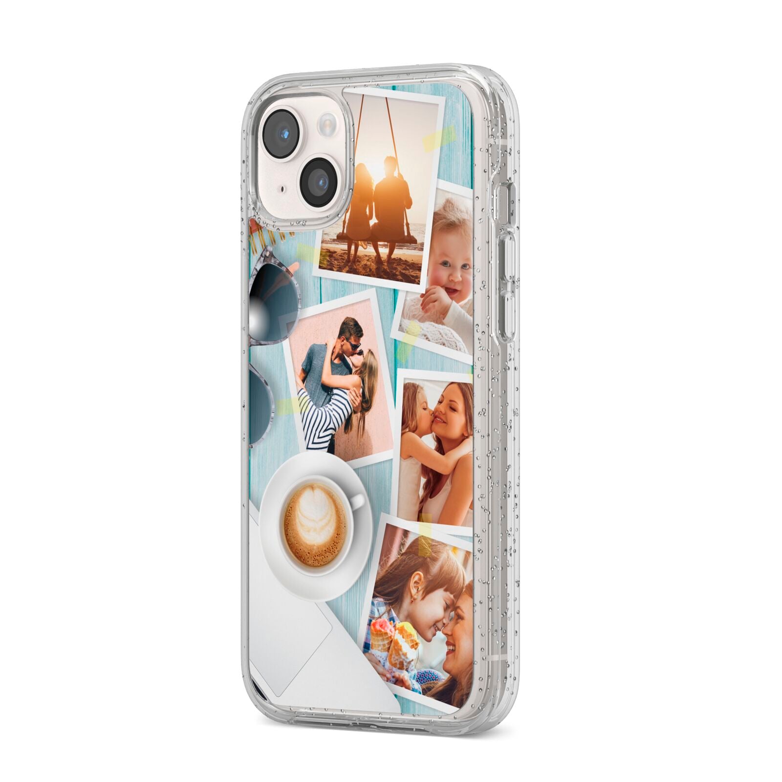 Cafe Scene Photo Montage Upload iPhone 14 Plus Glitter Tough Case Starlight Angled Image