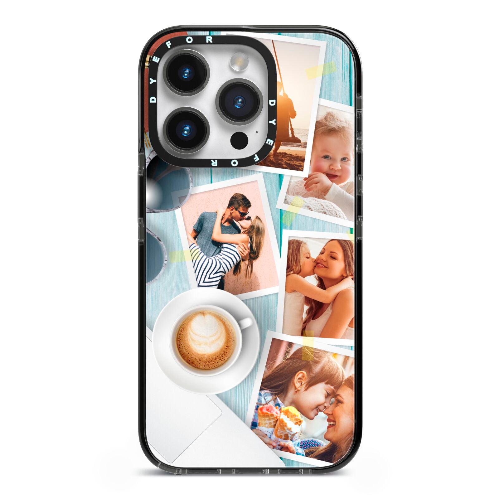 Cafe Scene Photo Montage Upload iPhone 14 Pro Black Impact Case on Silver phone