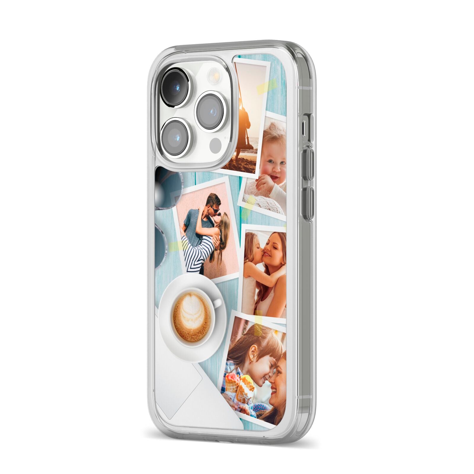 Cafe Scene Photo Montage Upload iPhone 14 Pro Clear Tough Case Silver Angled Image