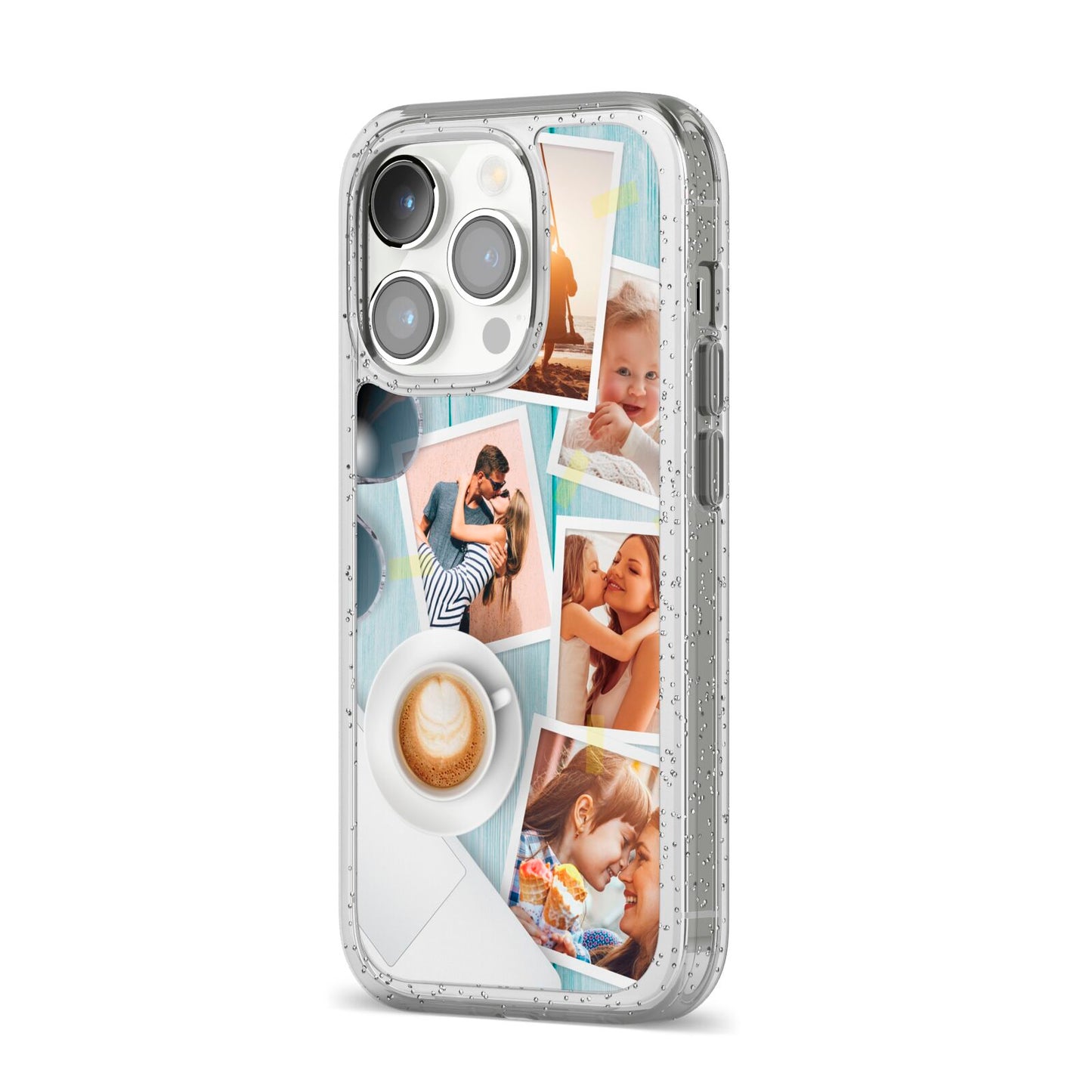 Cafe Scene Photo Montage Upload iPhone 14 Pro Glitter Tough Case Silver Angled Image