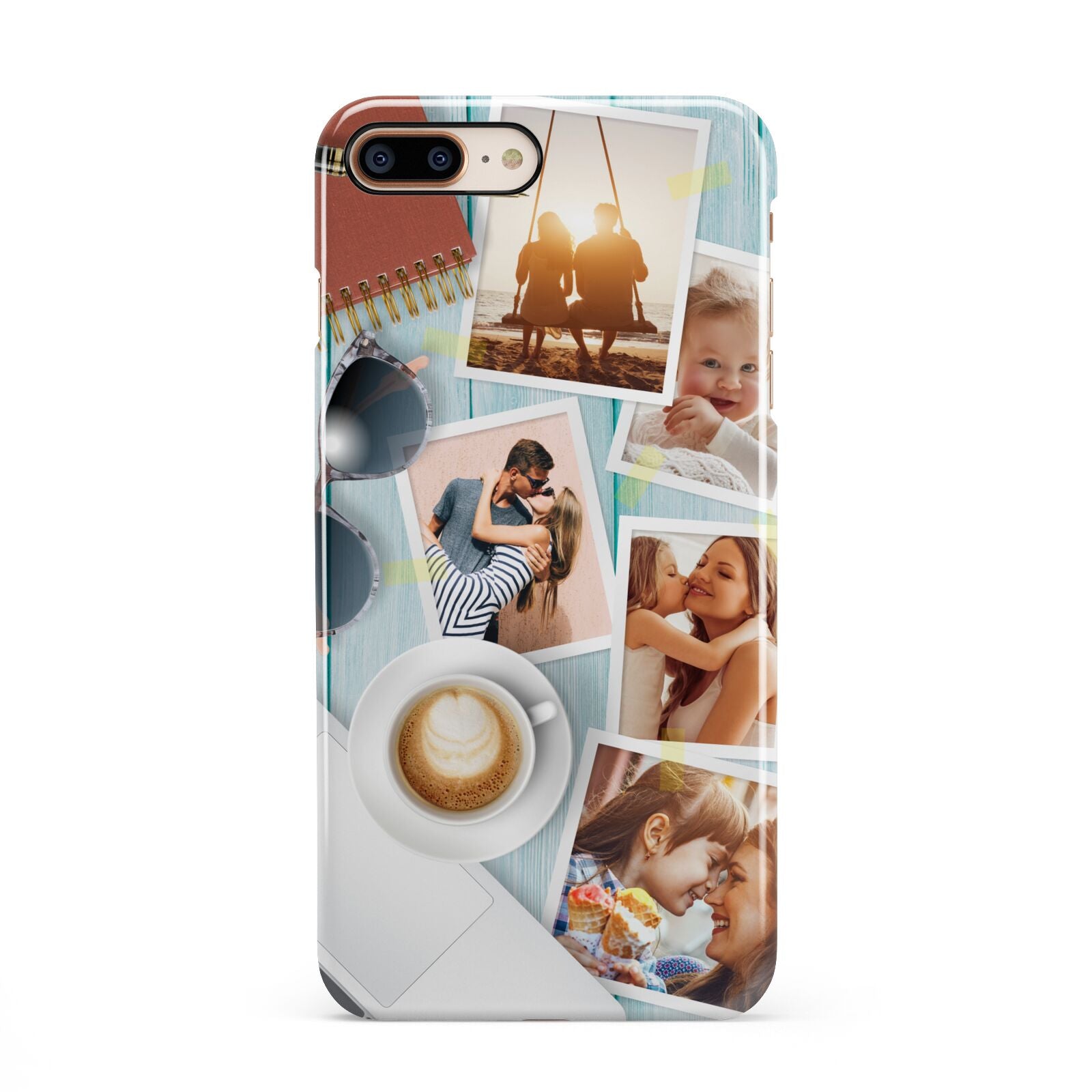 Cafe Scene Photo Montage Upload iPhone 8 Plus 3D Snap Case on Gold Phone