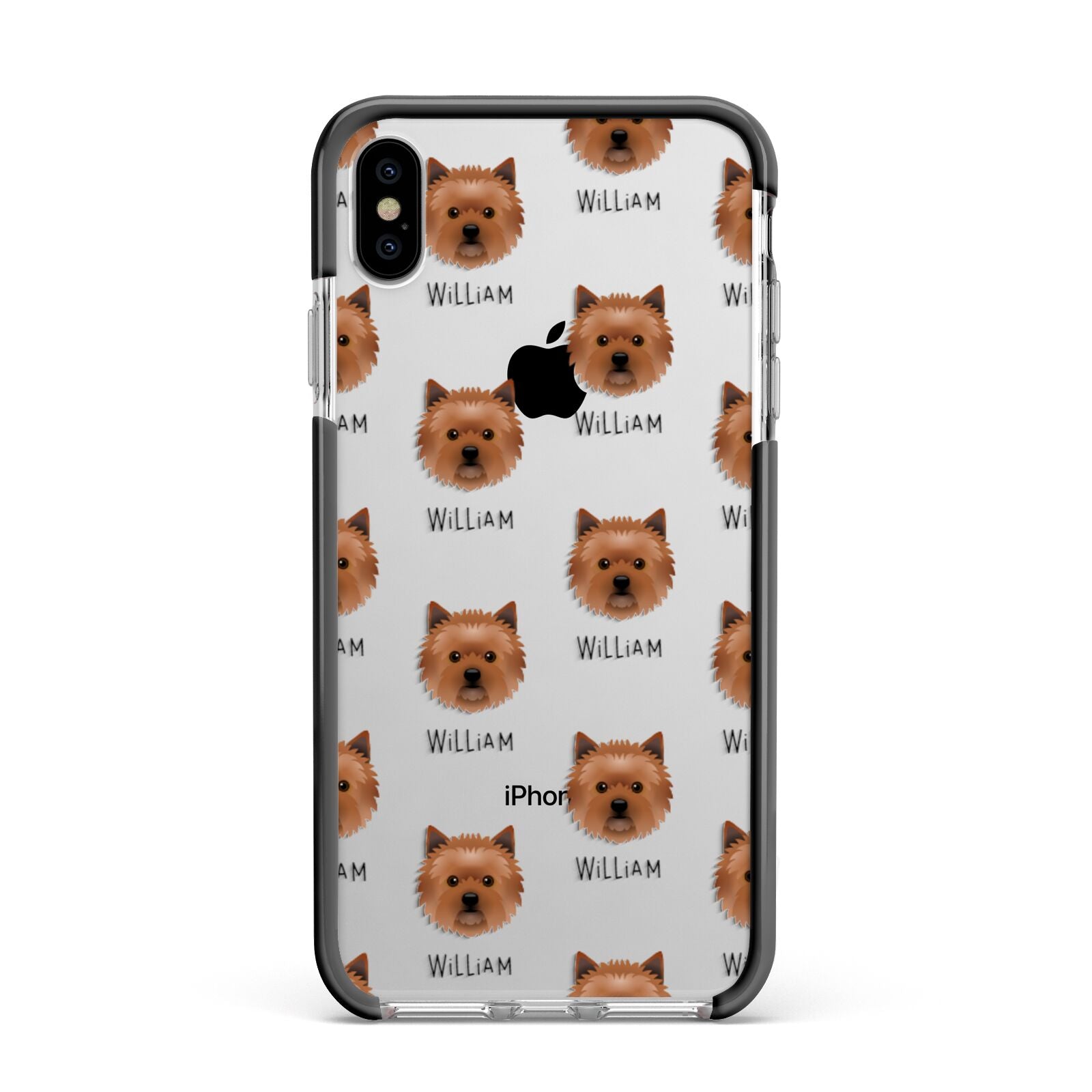 Cairn Terrier Icon with Name Apple iPhone Xs Max Impact Case Black Edge on Silver Phone
