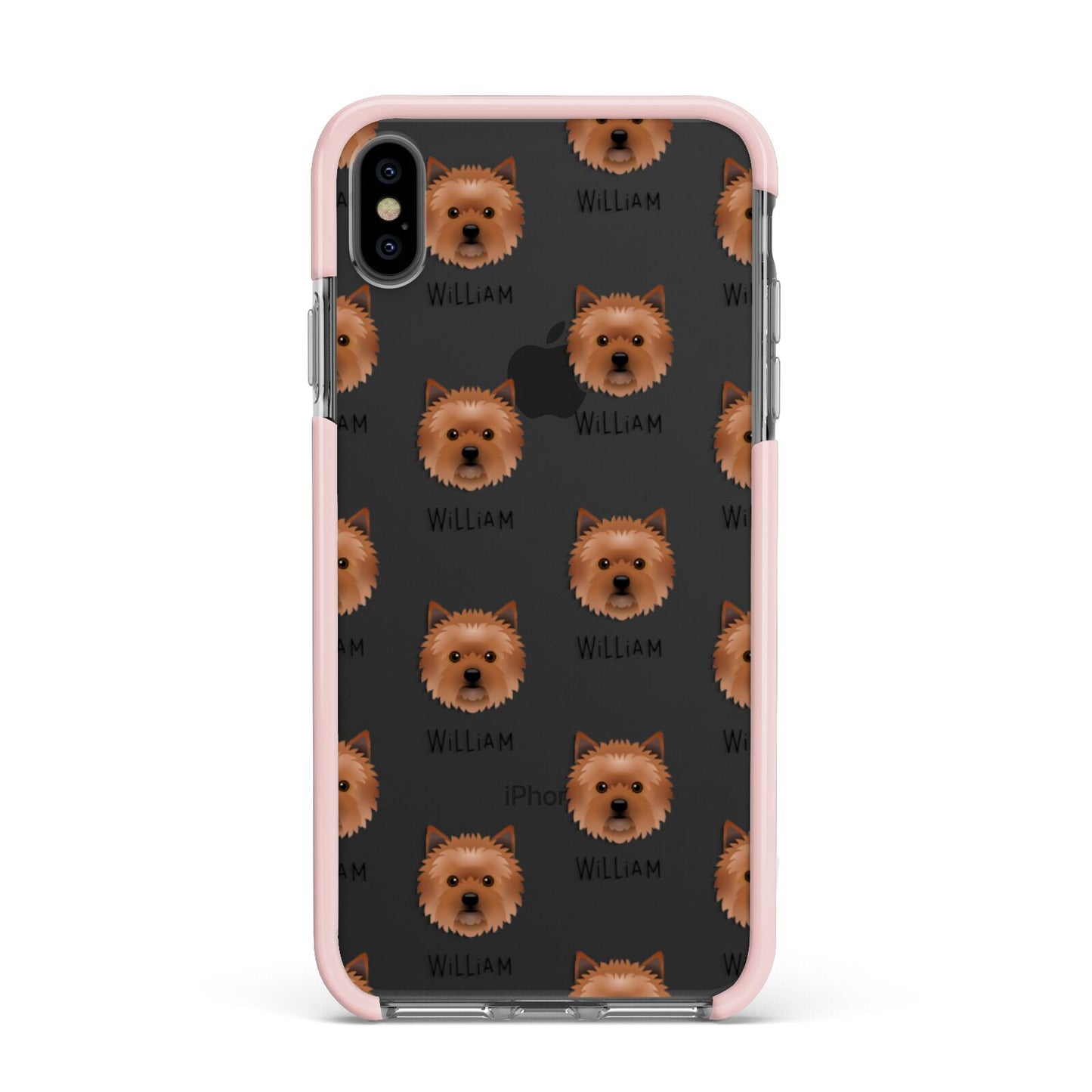 Cairn Terrier Icon with Name Apple iPhone Xs Max Impact Case Pink Edge on Black Phone