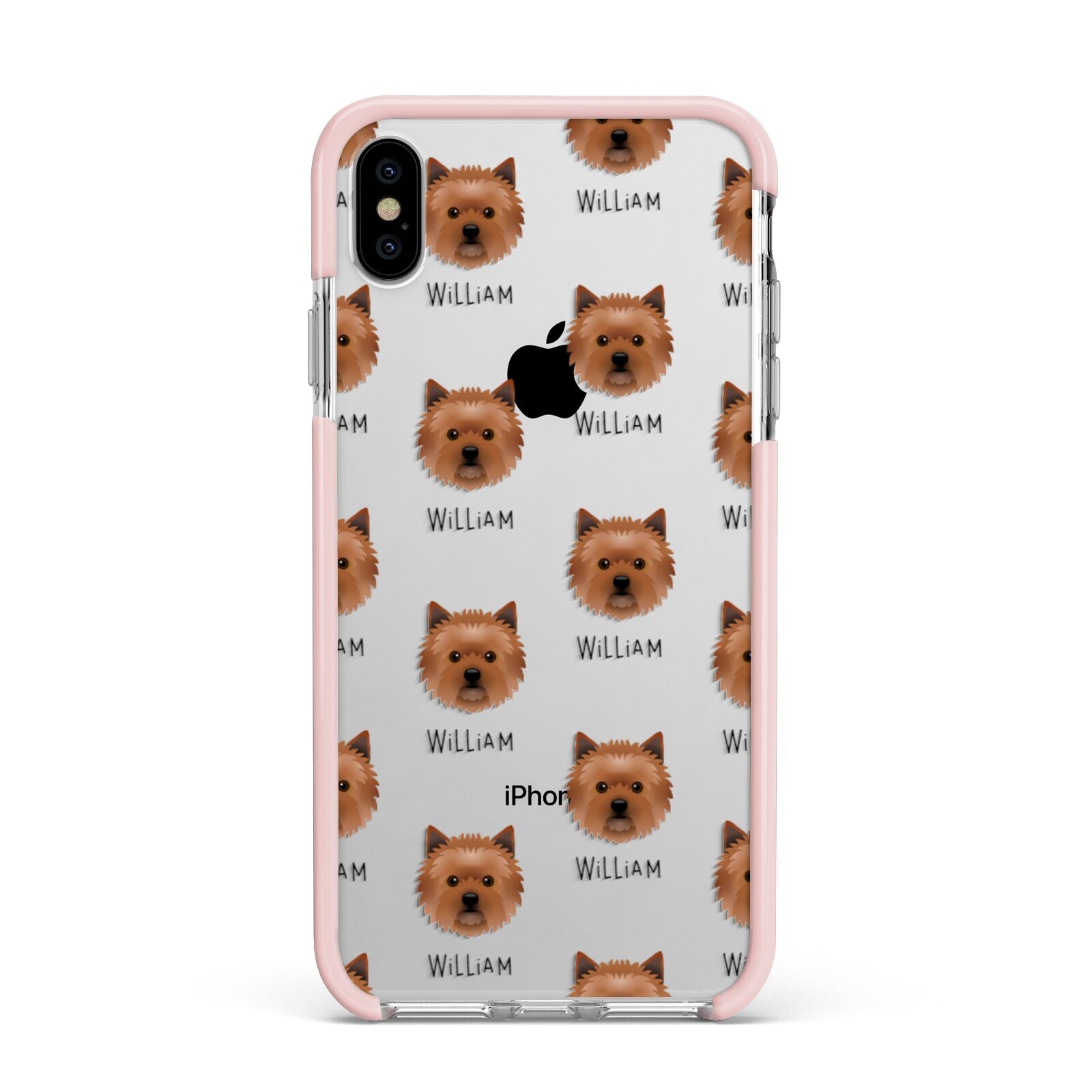 Cairn Terrier Icon with Name Apple iPhone Xs Max Impact Case Pink Edge on Silver Phone