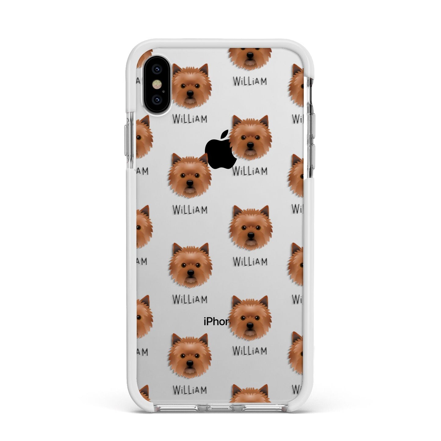 Cairn Terrier Icon with Name Apple iPhone Xs Max Impact Case White Edge on Silver Phone