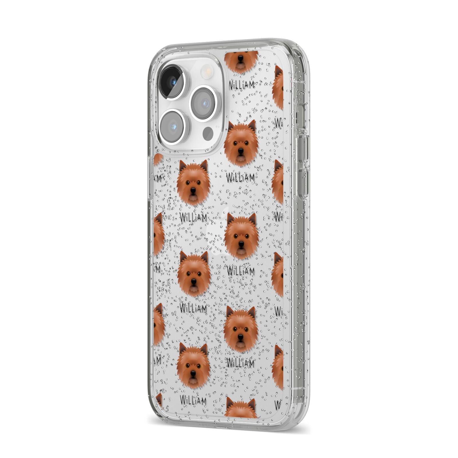 Cairn Terrier Icon with Name iPhone 14 Pro Max Glitter Tough Case Silver Angled Image