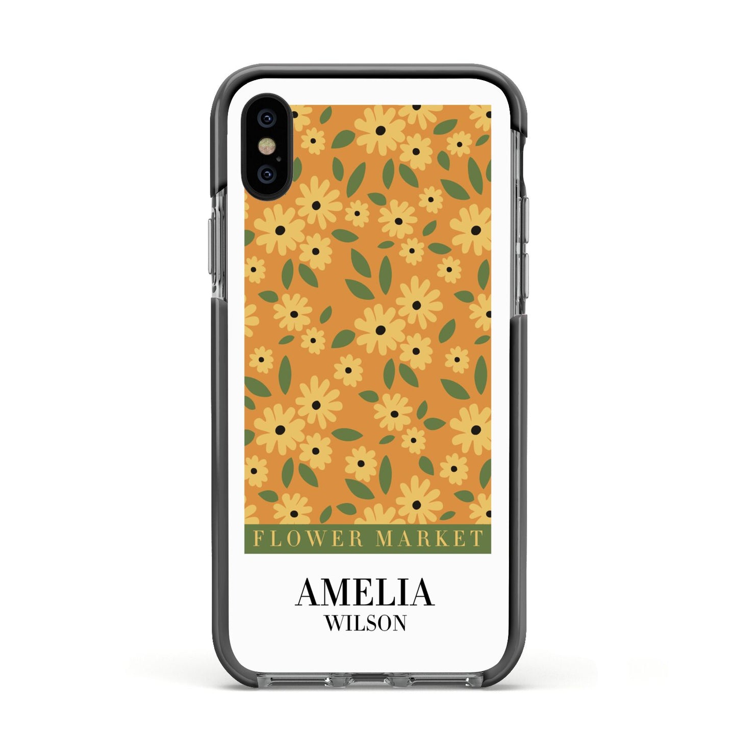 California Flower Market Apple iPhone Xs Impact Case Black Edge on Black Phone