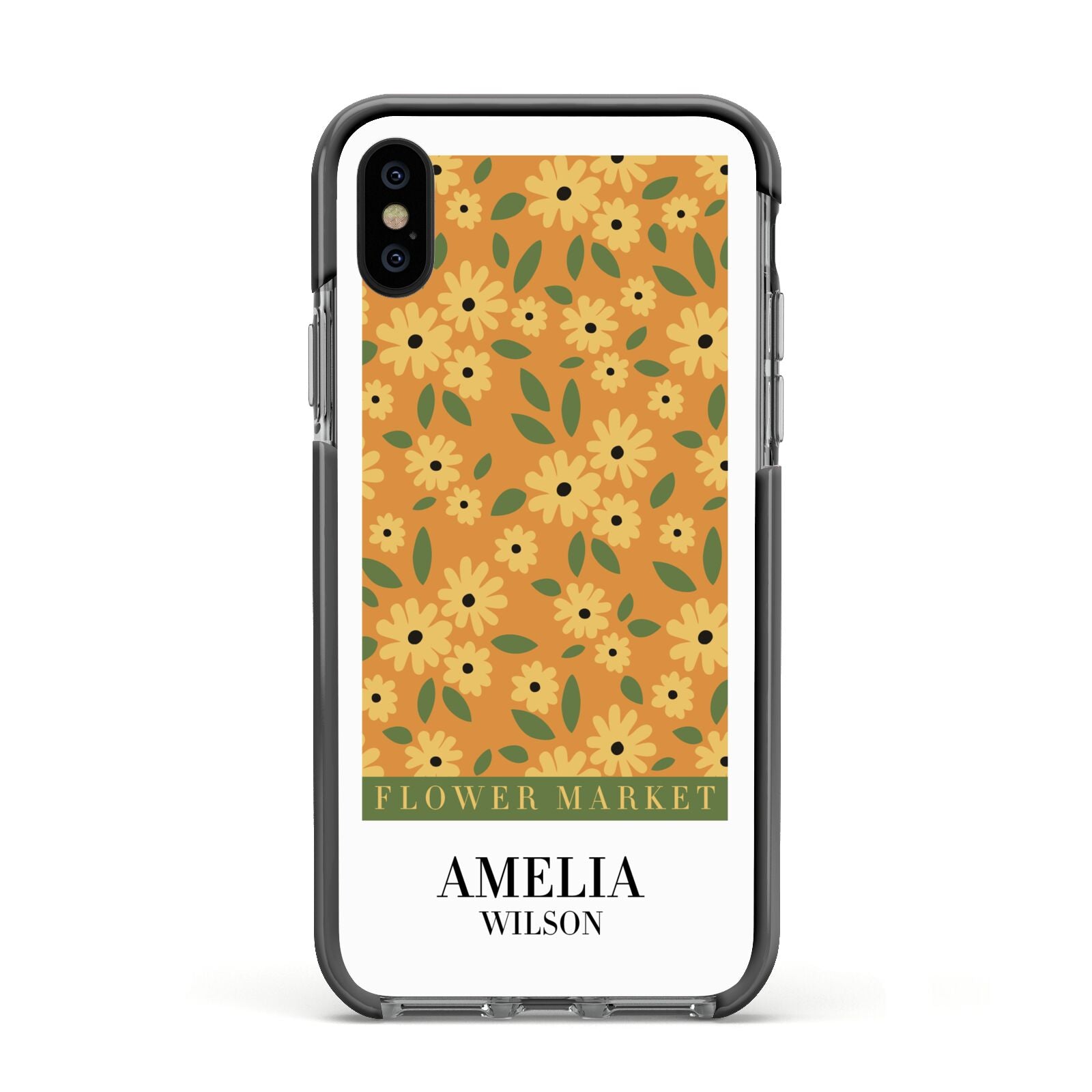 California Flower Market Apple iPhone Xs Impact Case Black Edge on Black Phone