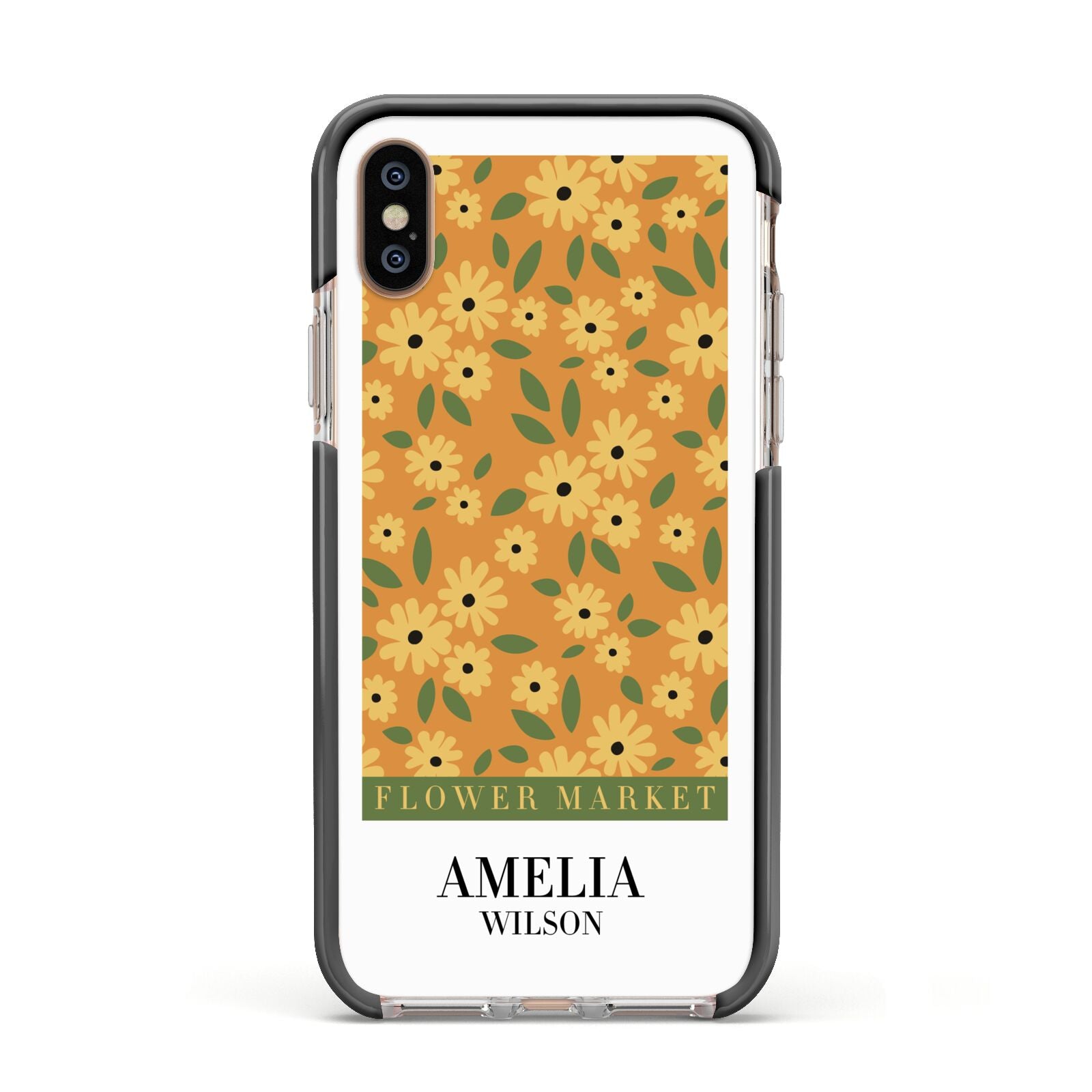 California Flower Market Apple iPhone Xs Impact Case Black Edge on Gold Phone