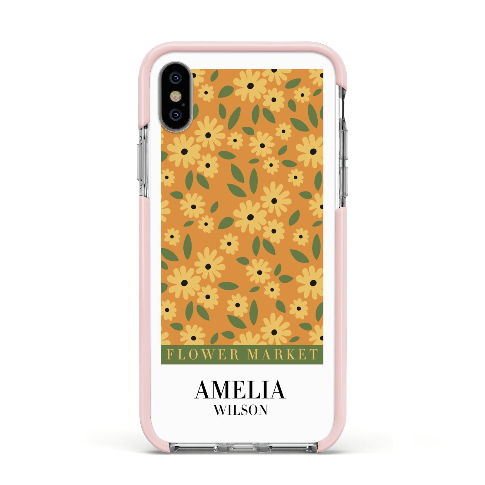 California Flower Market Apple iPhone Xs Impact Case Pink Edge on Silver Phone