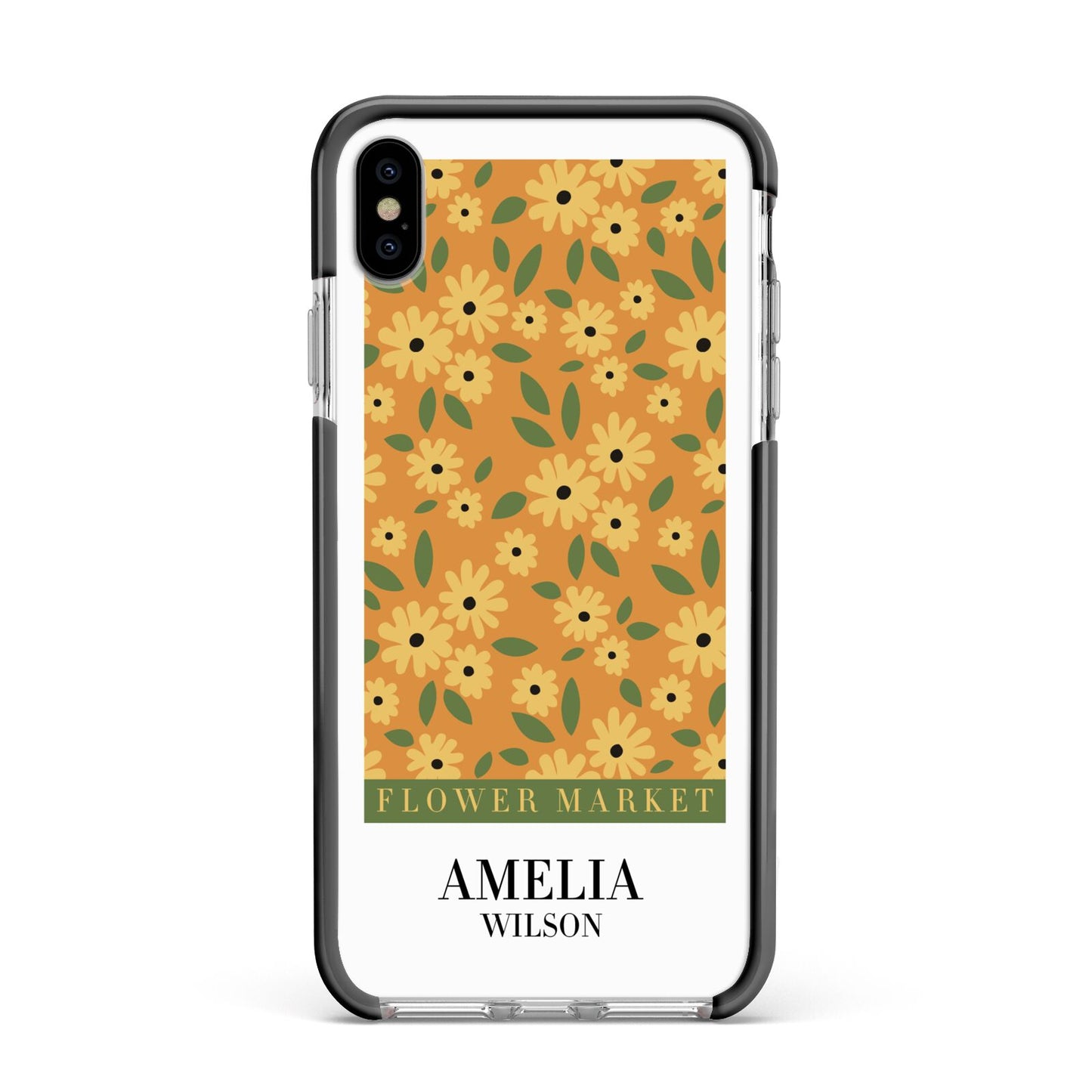 California Flower Market Apple iPhone Xs Max Impact Case Black Edge on Silver Phone