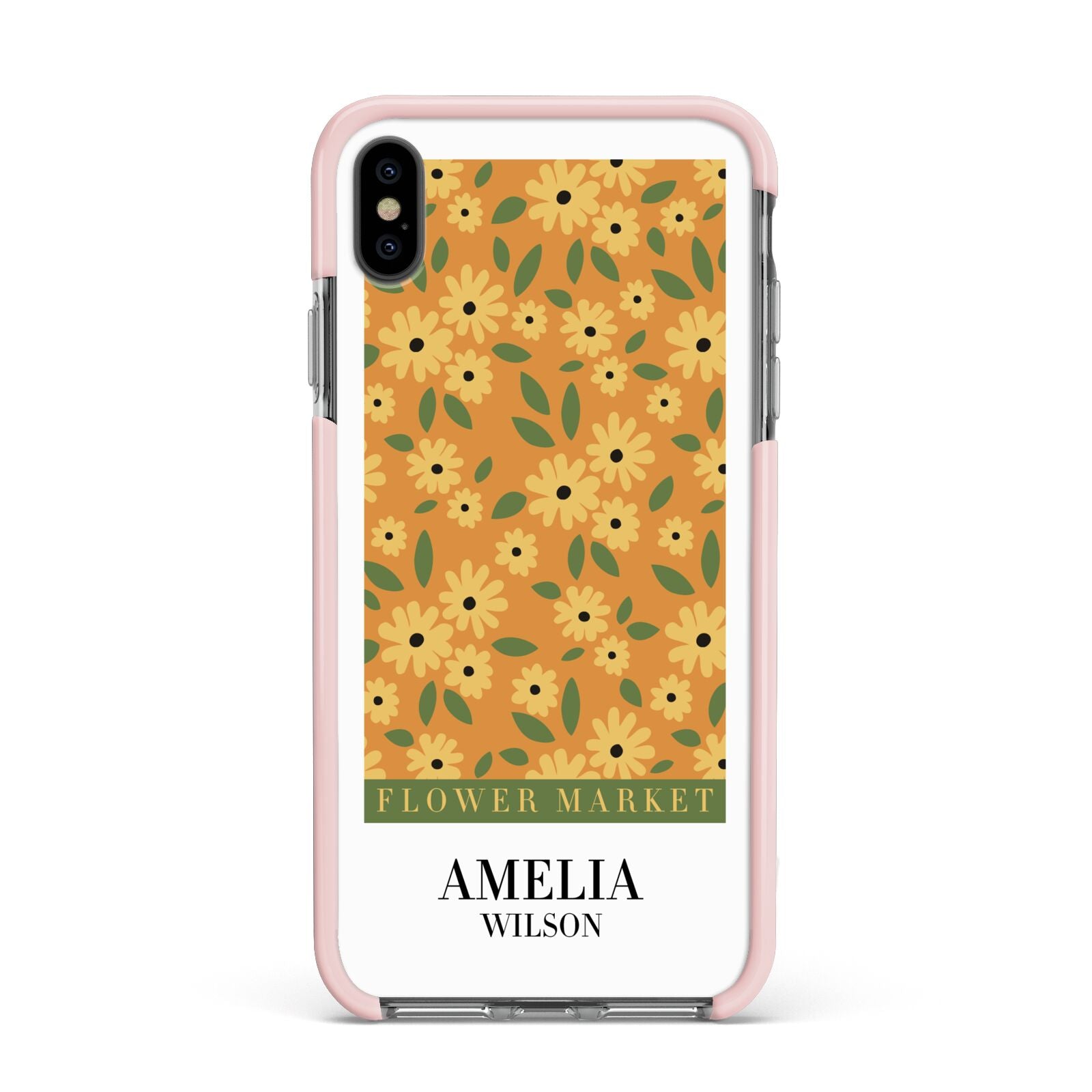 California Flower Market Apple iPhone Xs Max Impact Case Pink Edge on Black Phone
