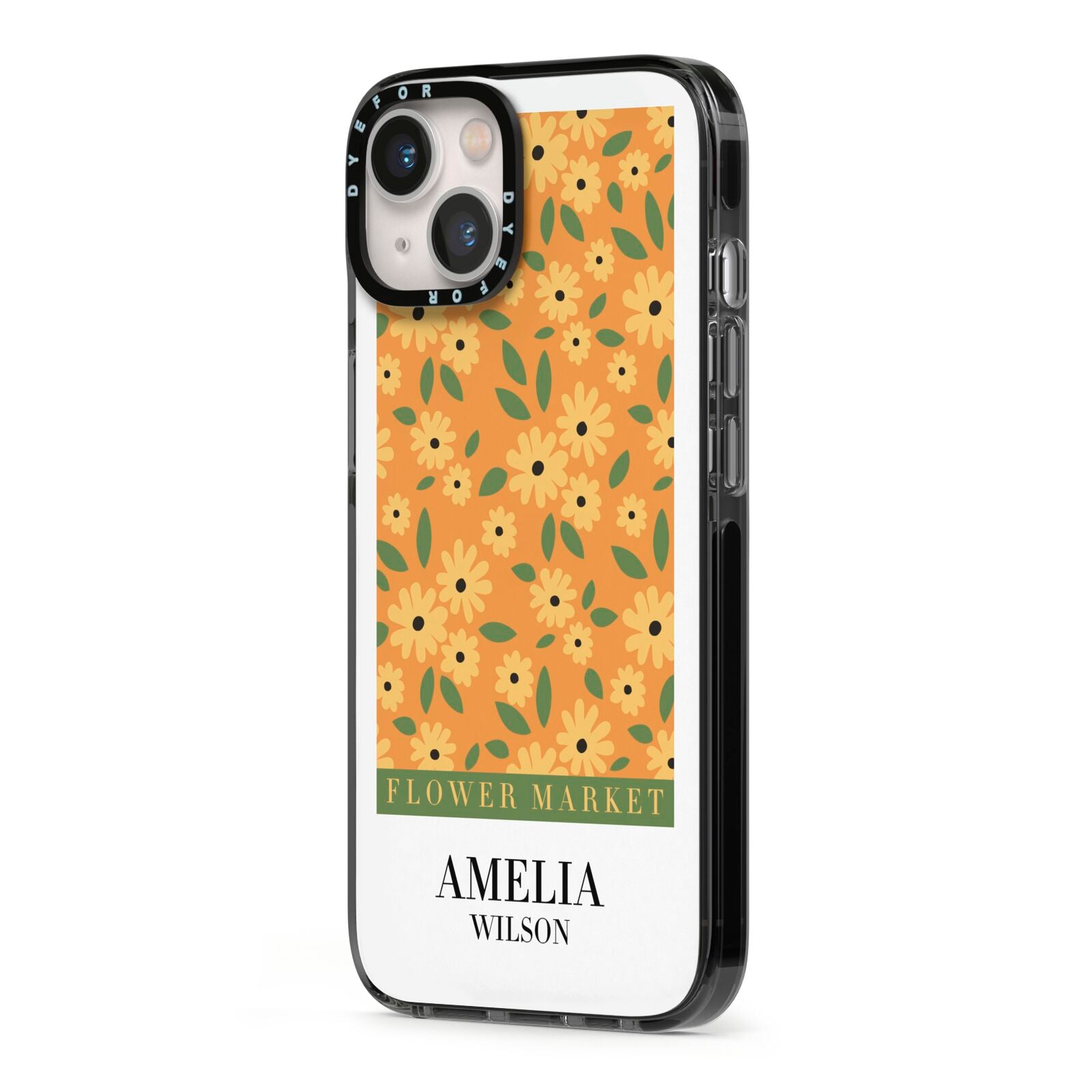 California Flower Market iPhone 13 Black Impact Case Side Angle on Silver phone