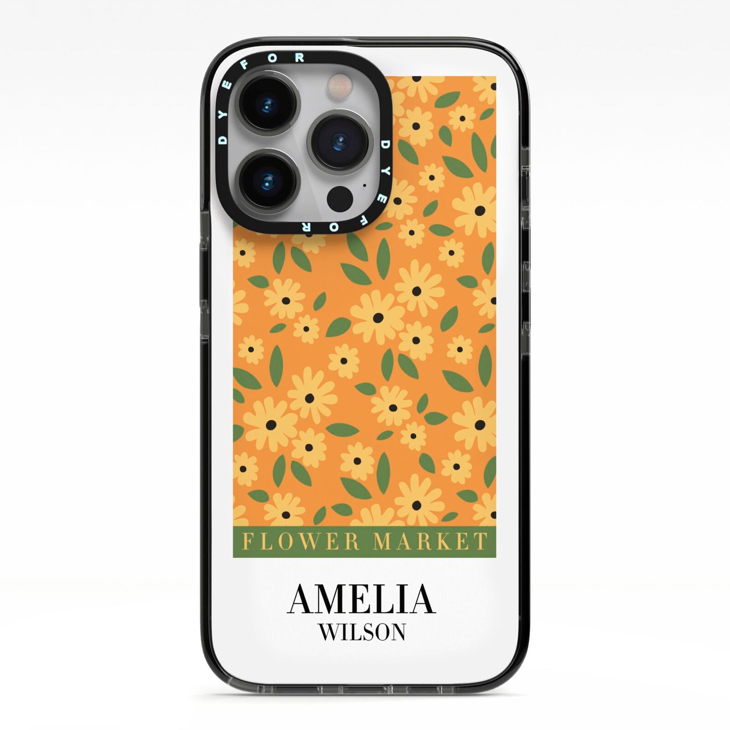 California Flower Market iPhone 13 Pro Black Impact Case on Silver phone