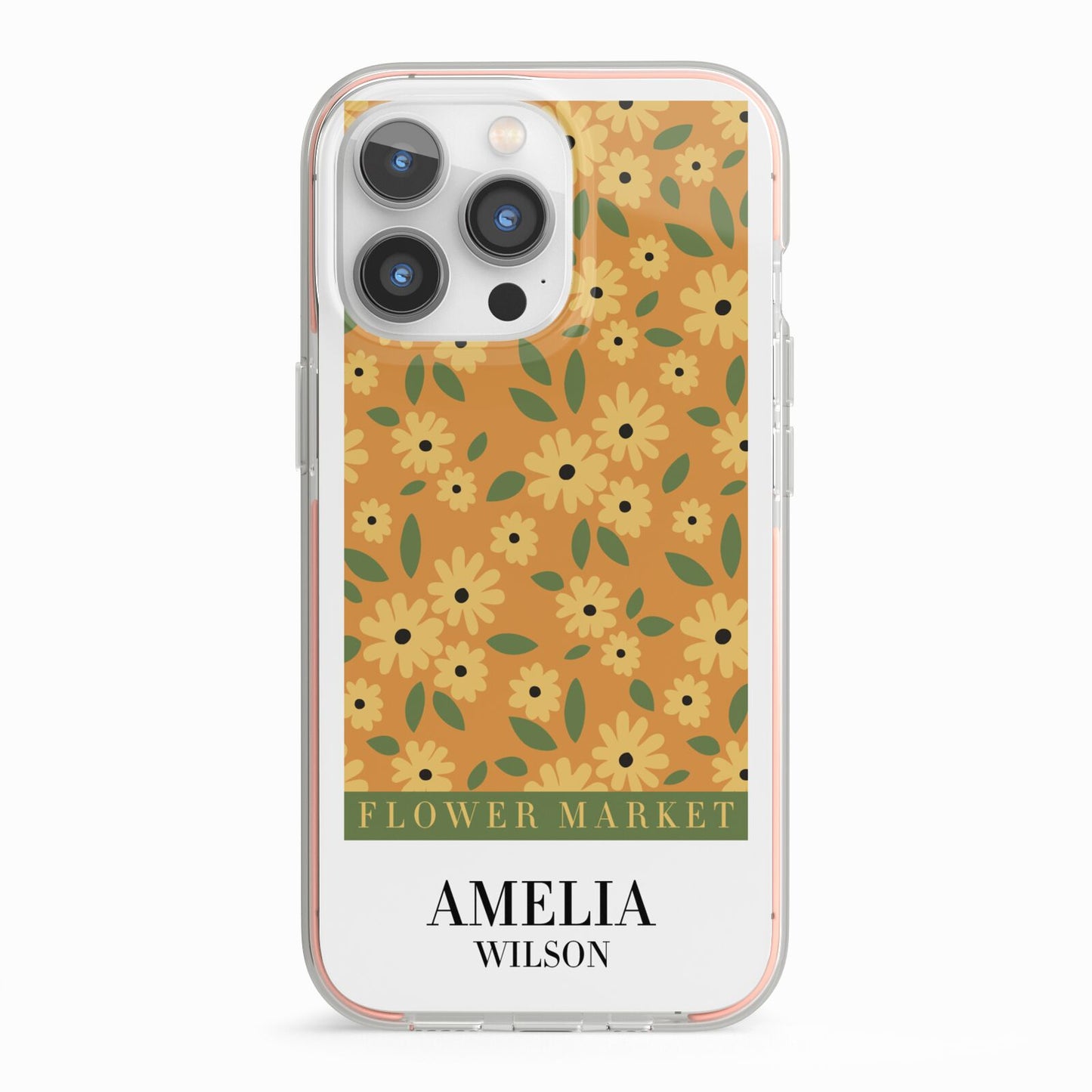 California Flower Market iPhone 13 Pro TPU Impact Case with Pink Edges