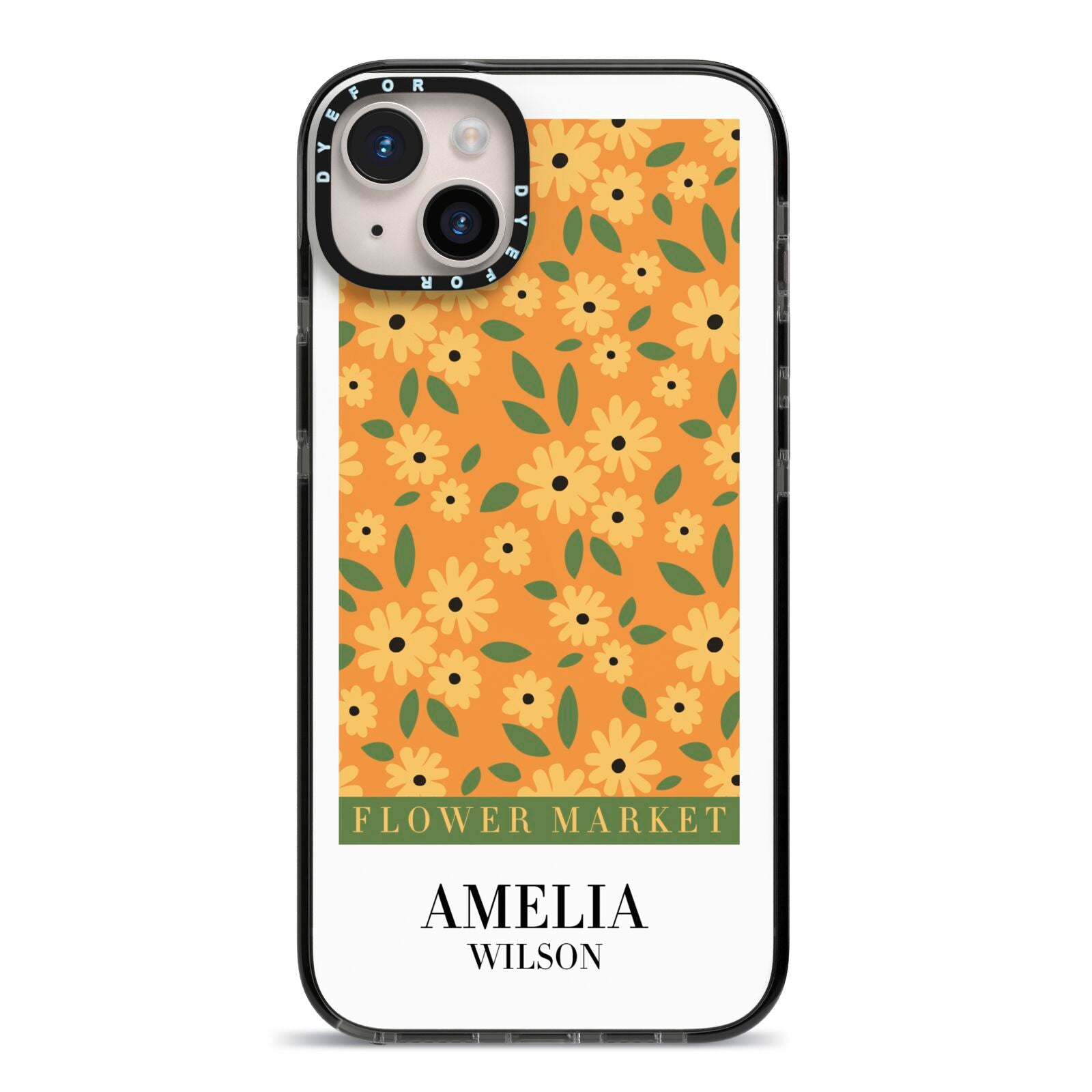 California Flower Market iPhone 14 Plus Black Impact Case on Silver phone