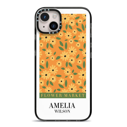 California Flower Market iPhone 14 Plus Black Impact Case on Silver phone