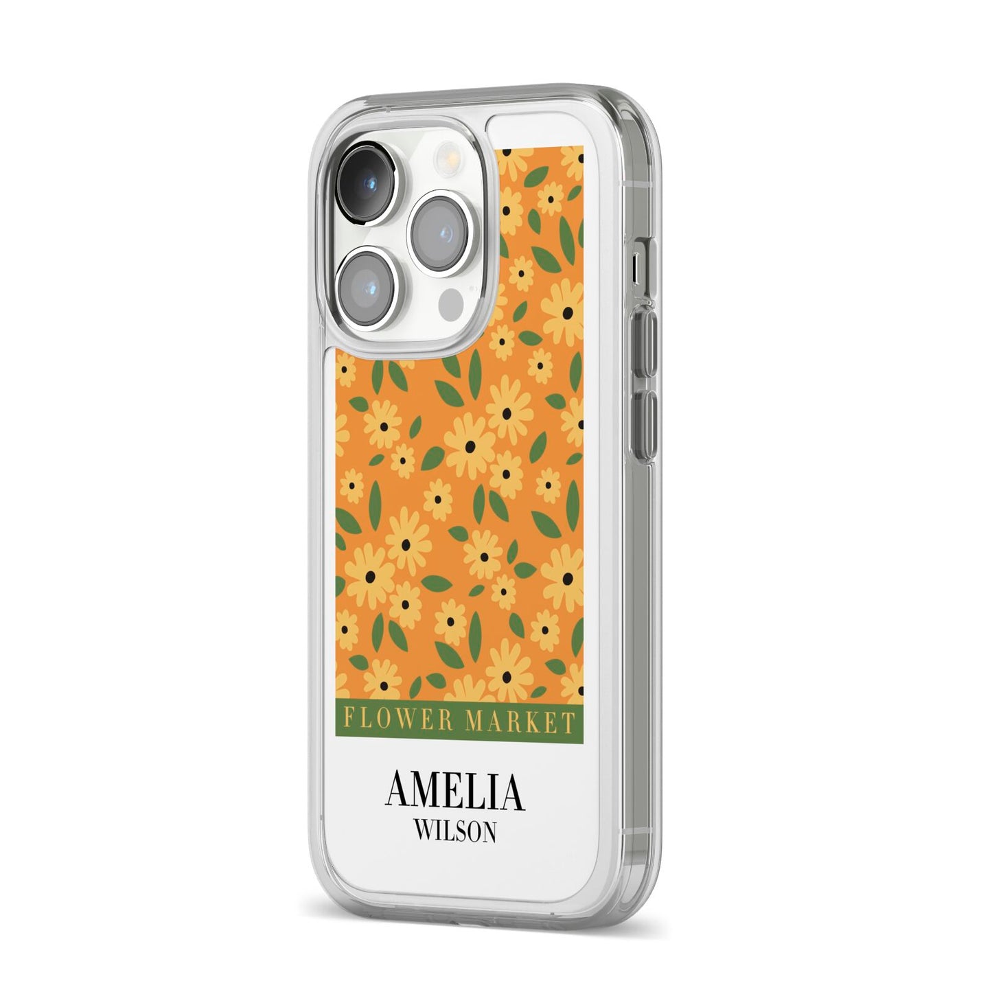 California Flower Market iPhone 14 Pro Clear Tough Case Silver Angled Image