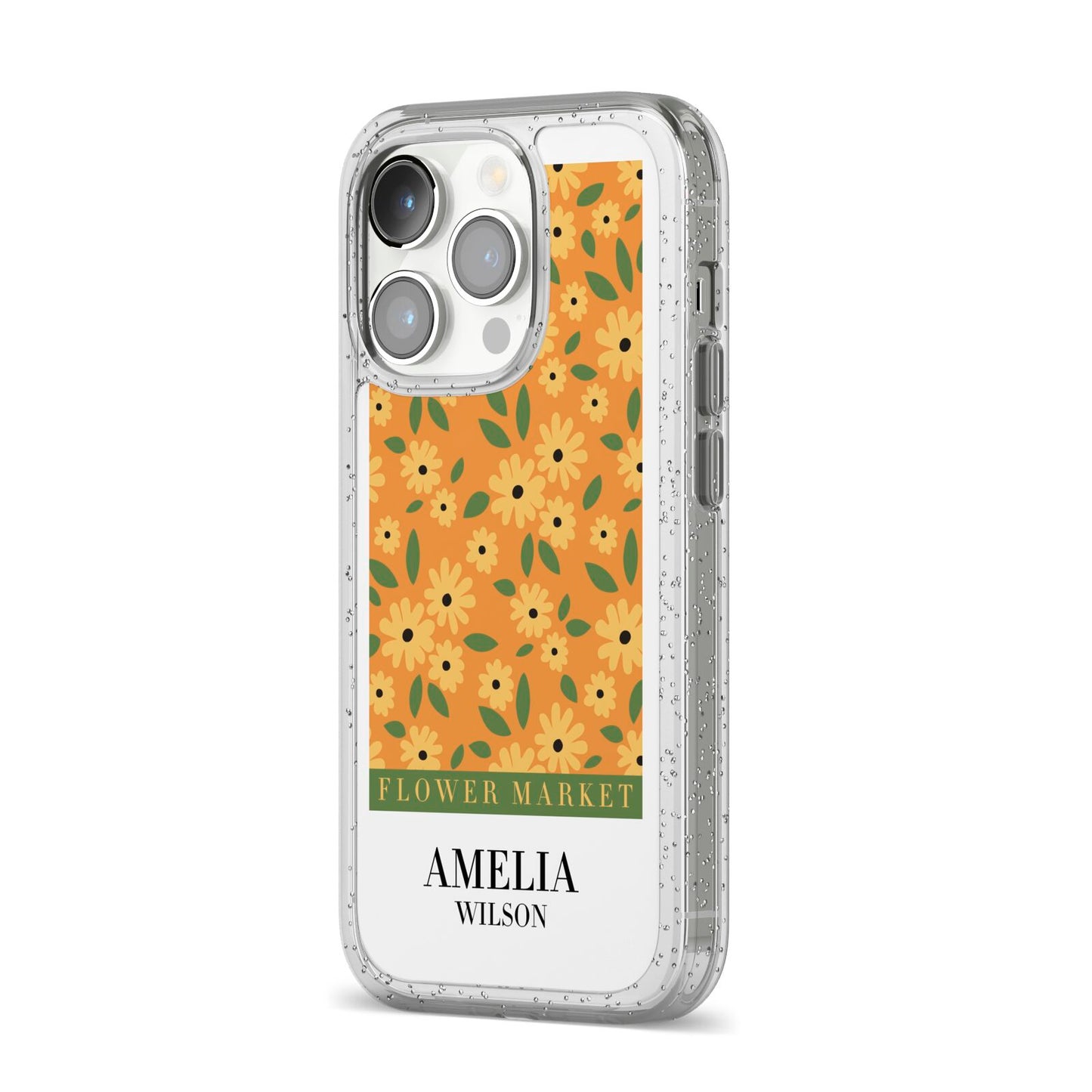 California Flower Market iPhone 14 Pro Glitter Tough Case Silver Angled Image