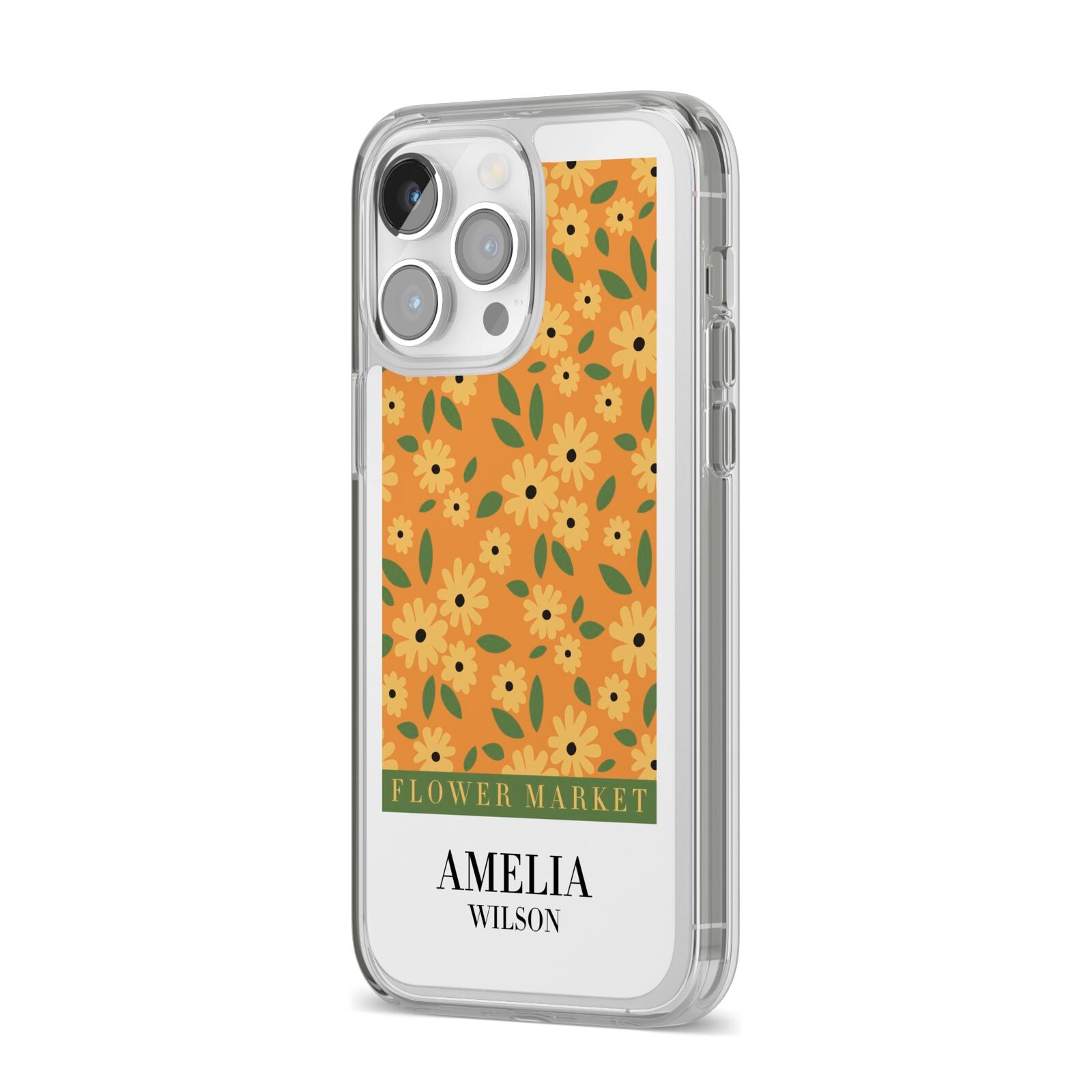 California Flower Market iPhone 14 Pro Max Clear Tough Case Silver Angled Image