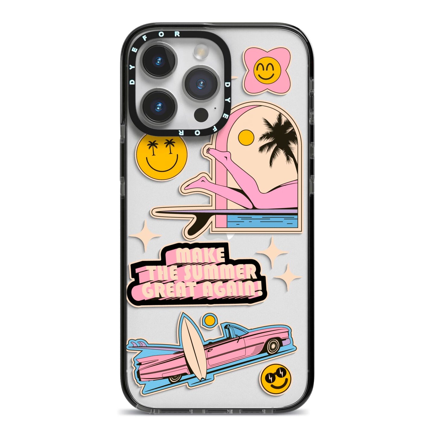 California Girl Sticker iPhone 14 Pro Max Black Impact Case on Silver phone