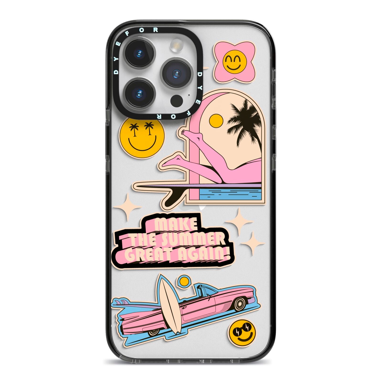 California Girl Sticker iPhone 14 Pro Max Black Impact Case on Silver phone