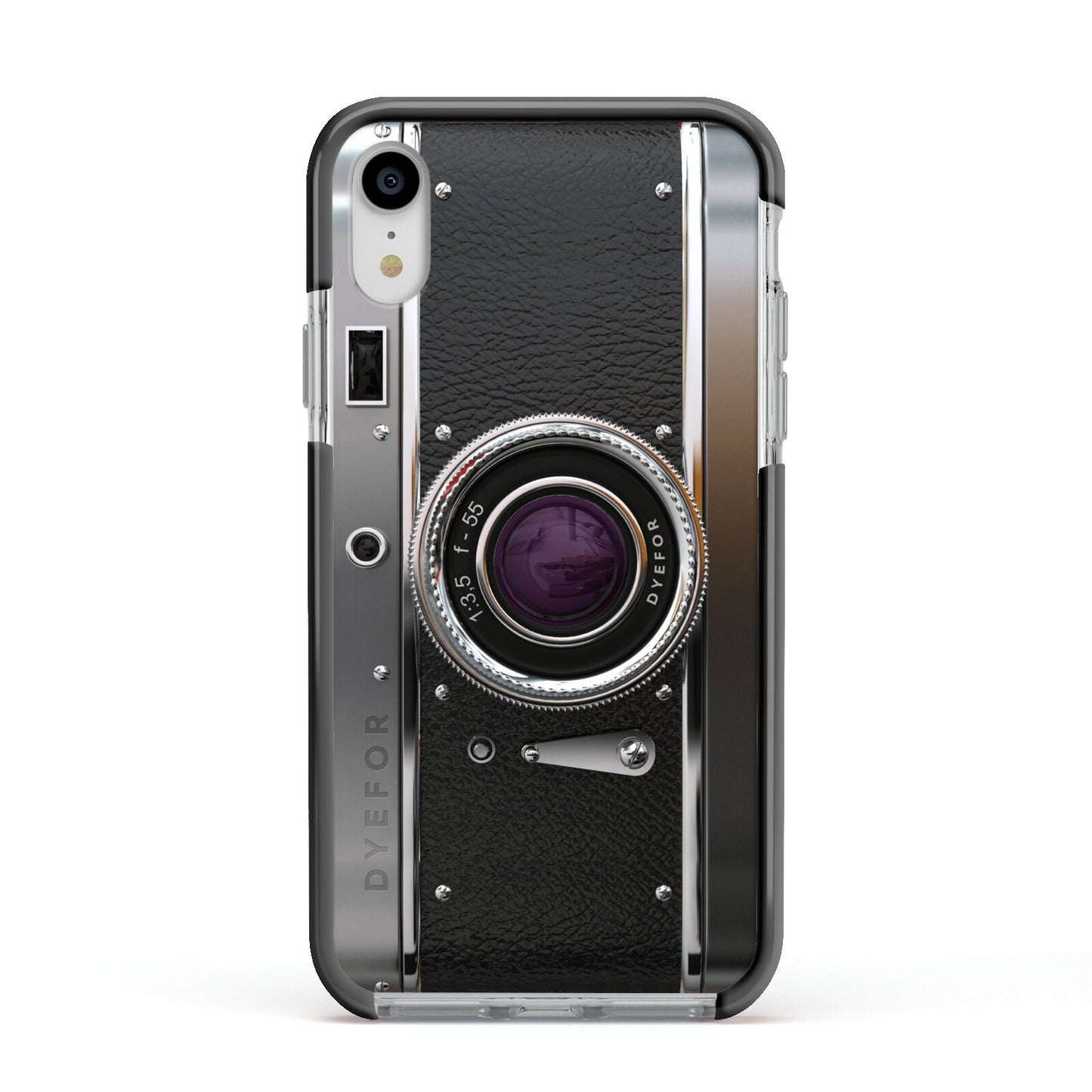 Camera Apple iPhone XR Impact Case Black Edge on Silver Phone